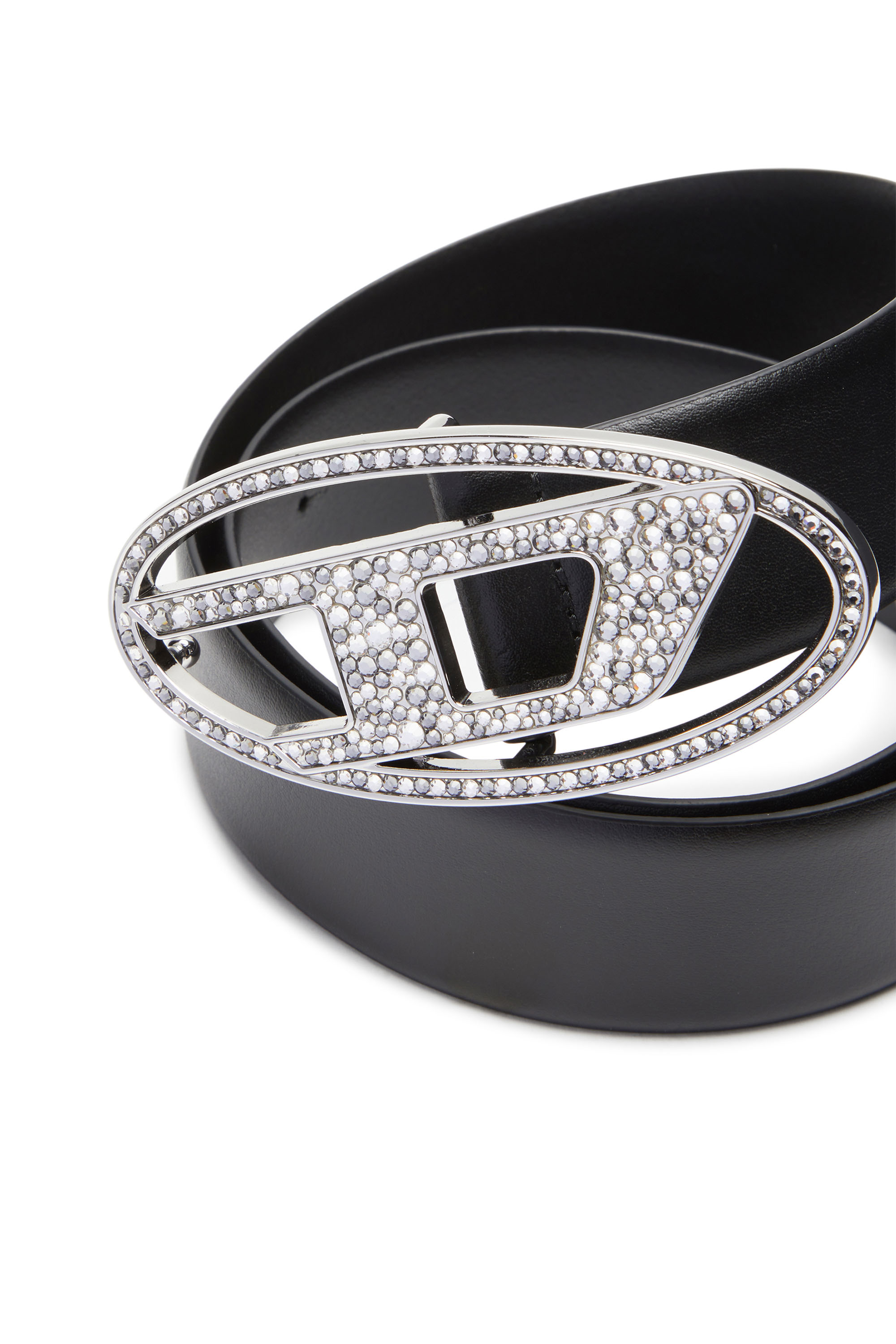 Diesel - B-1DR STRASS, Female's 4cm Leather belt with crystal buckle in ブラック - 3
