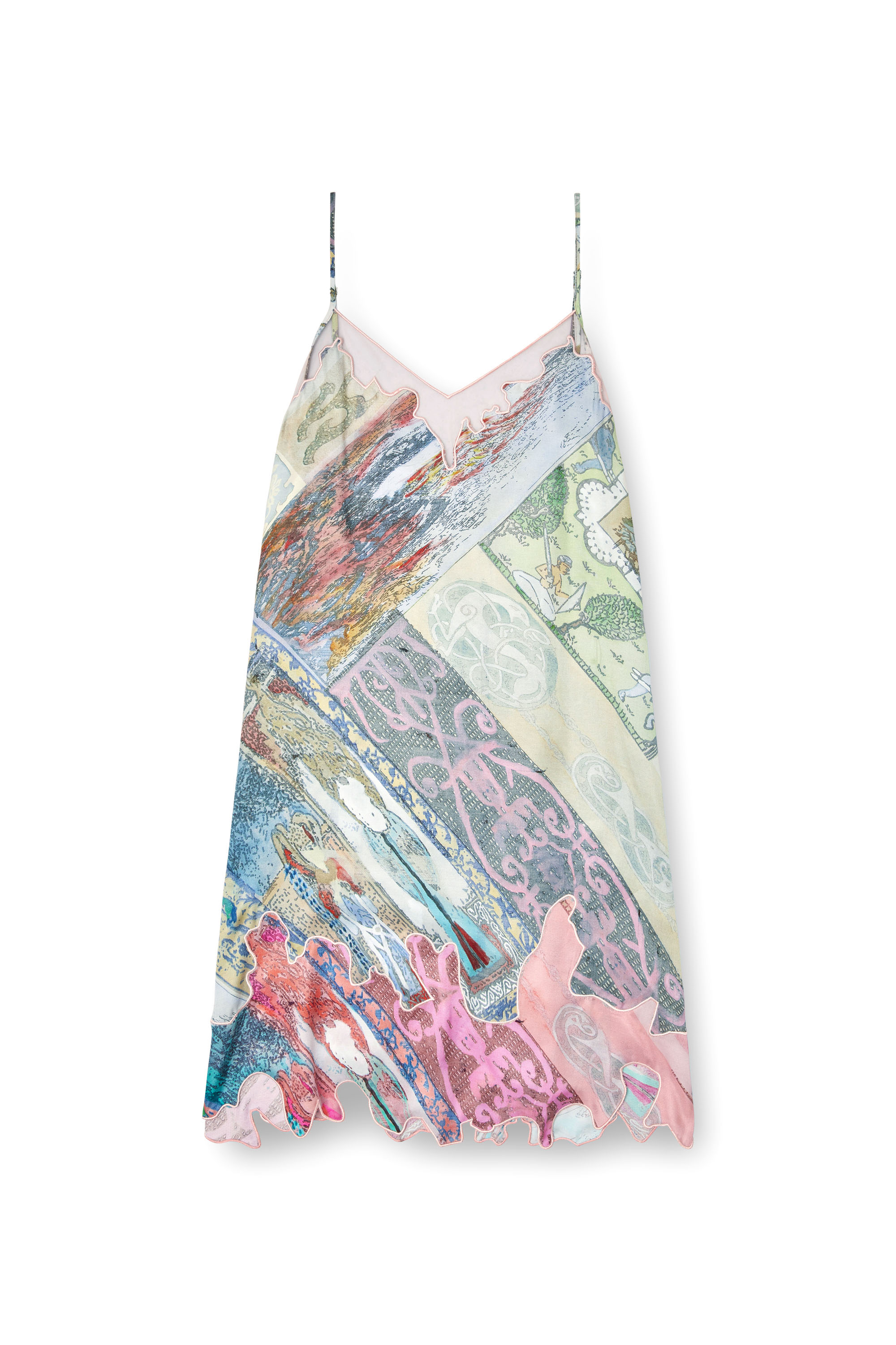 Diesel - D-ARIA, Female's Viscose slip dress with Heraldic print in グリーン/ピンク - 3
