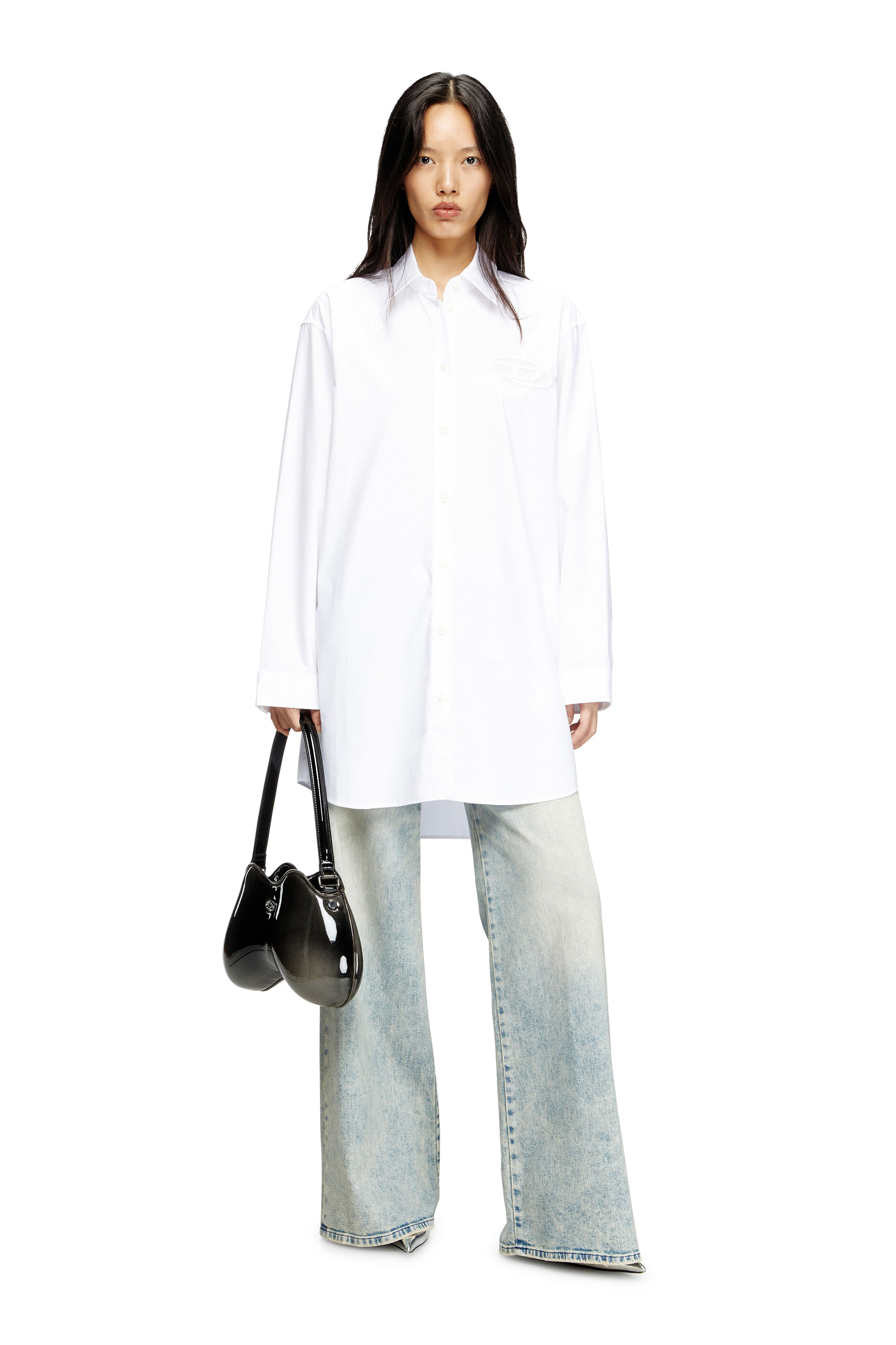 Diesel - D-DALIS, Female's Short shirt dress with embroidered logo in ホワイト - 1