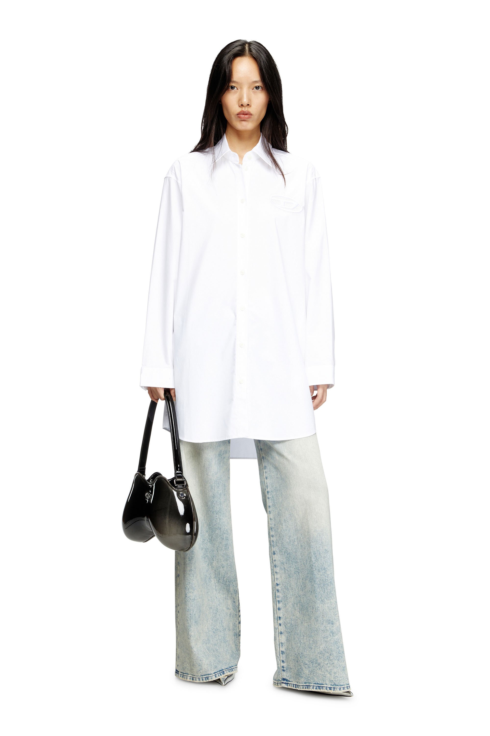D-DALIS, ホワイト Diesel - D-DALIS, Female's Short shirt dress with embroidered logo in ホワイト - 1