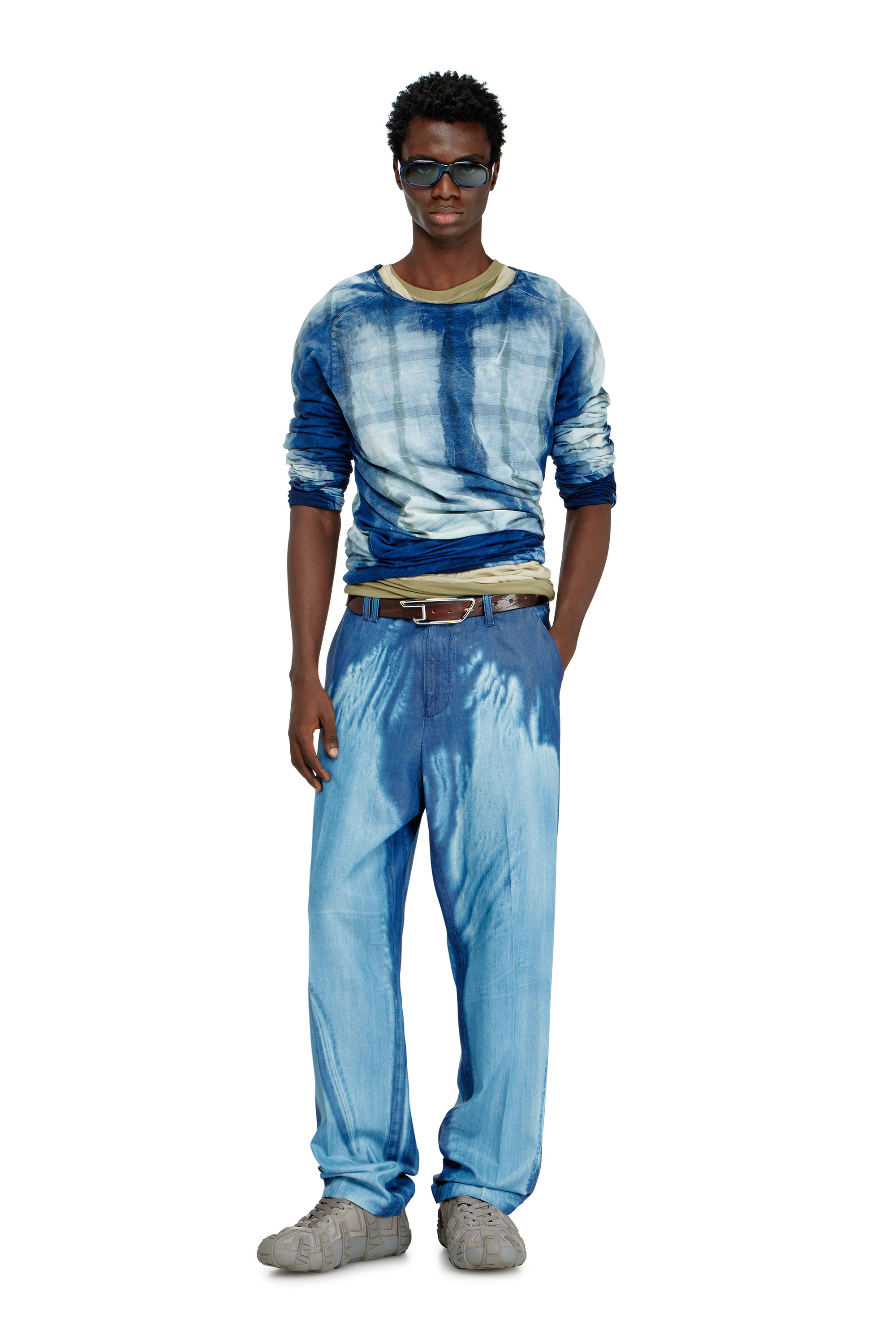 Diesel - T-ANTON-A, Male's Twisted layered top with X-ray effect in ブルー - 2