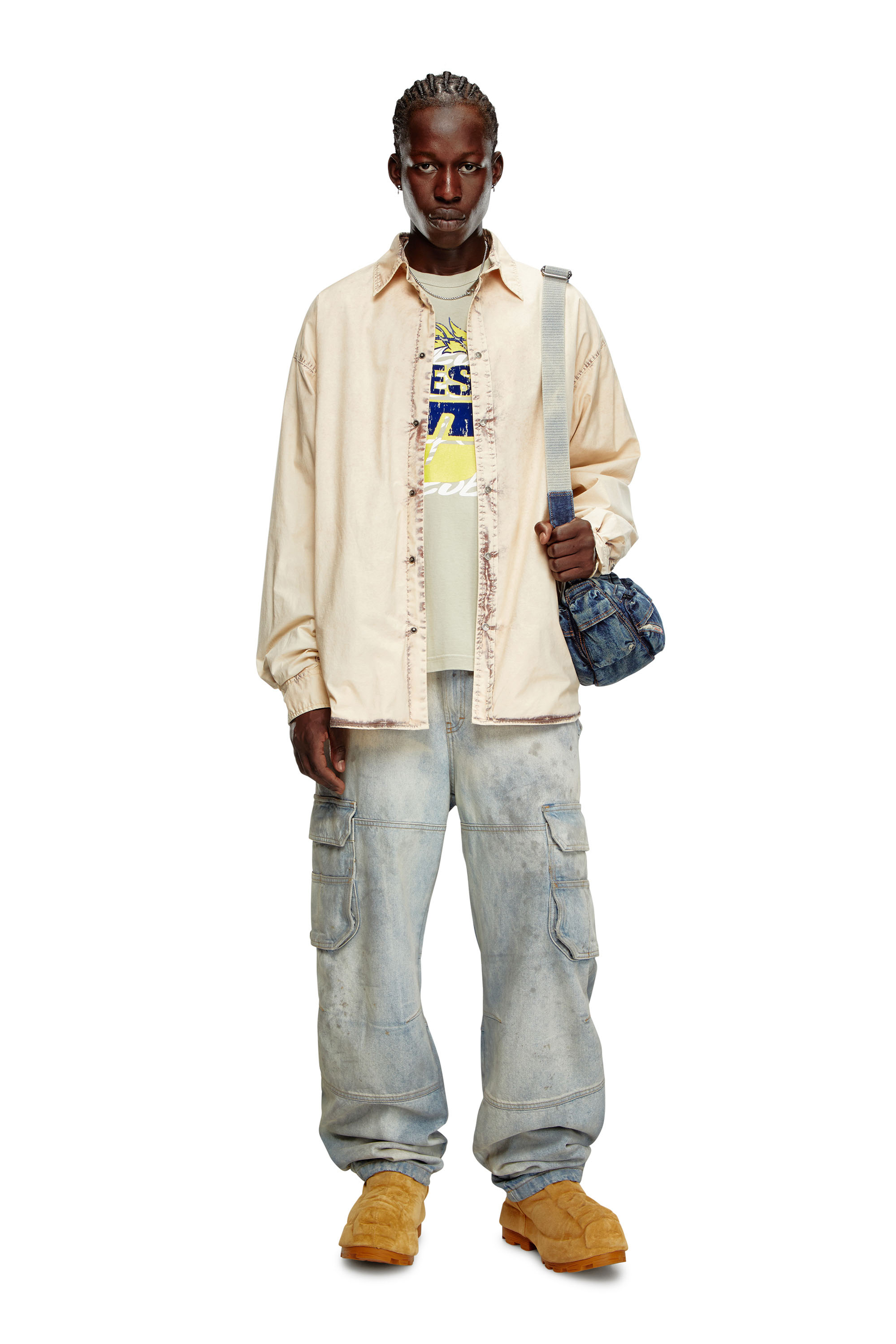 Diesel - S-VEKEN, Male's Shirt in marbled cotton in ベージュ - 2