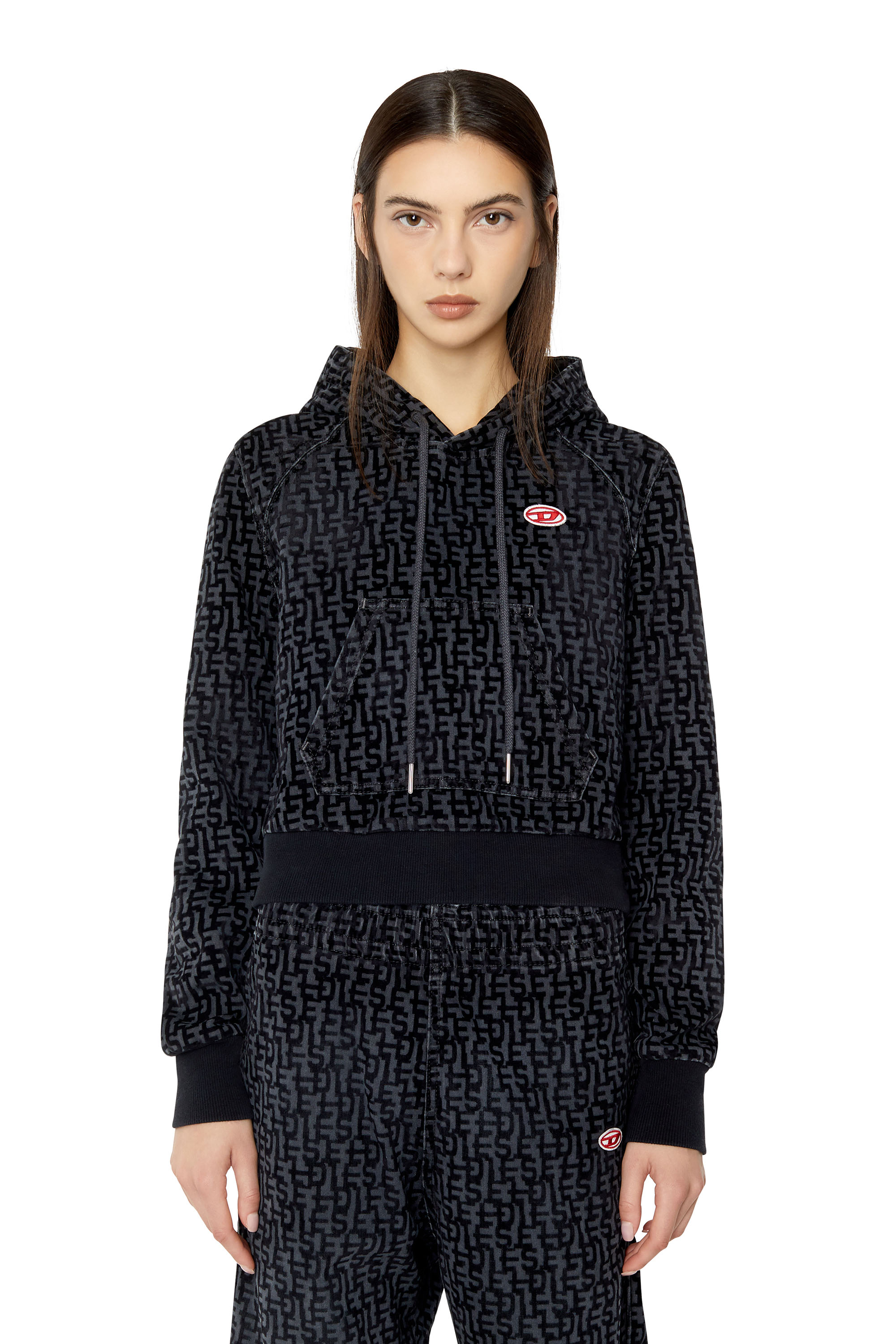 Diesel - D-ANGY TRACK DENIM HOODIE, ブラック/ダークグレー - Image 1