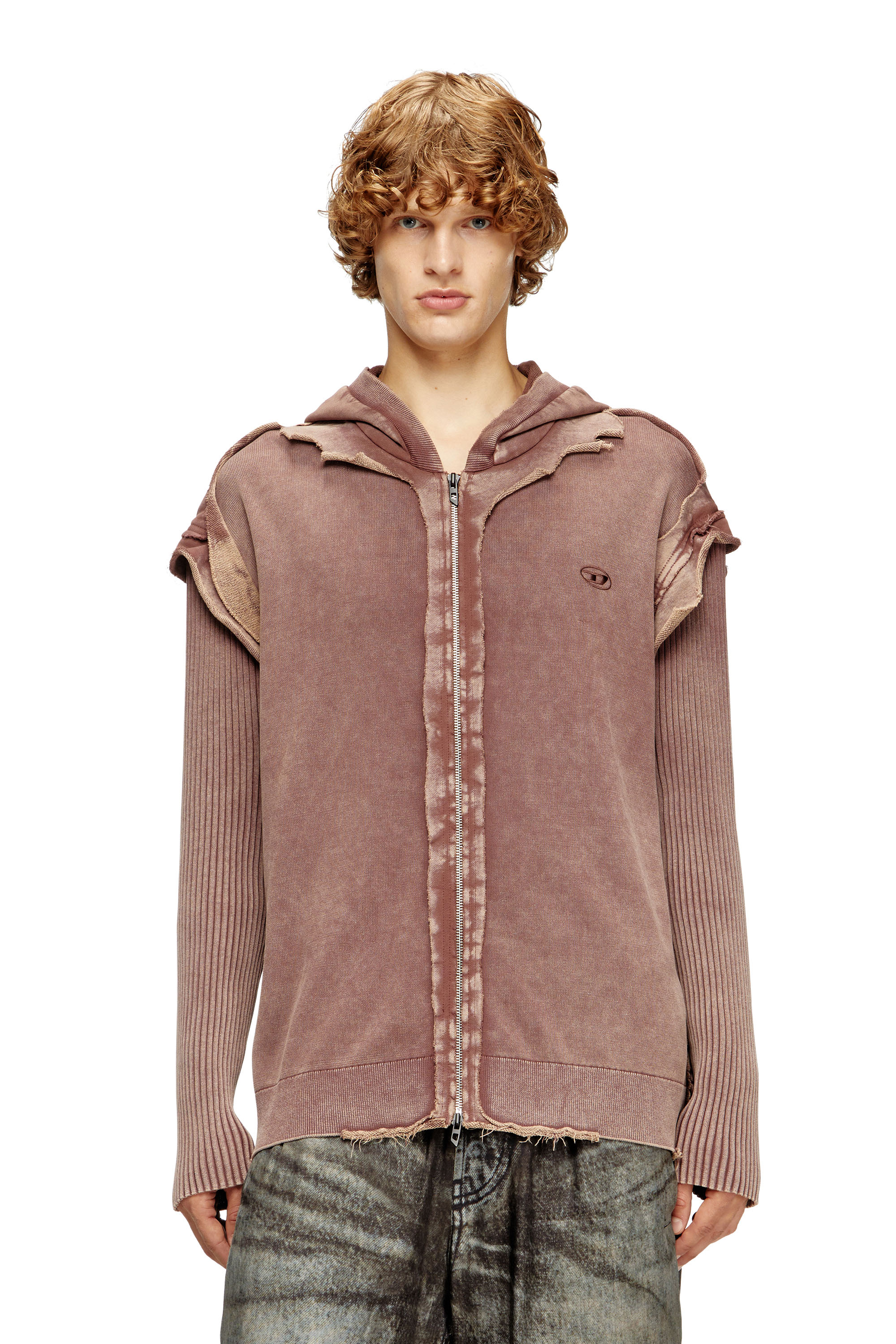 Diesel - K-PELTO, Male's Zip-up hoodie with destroyed effect in ブラウン - 1