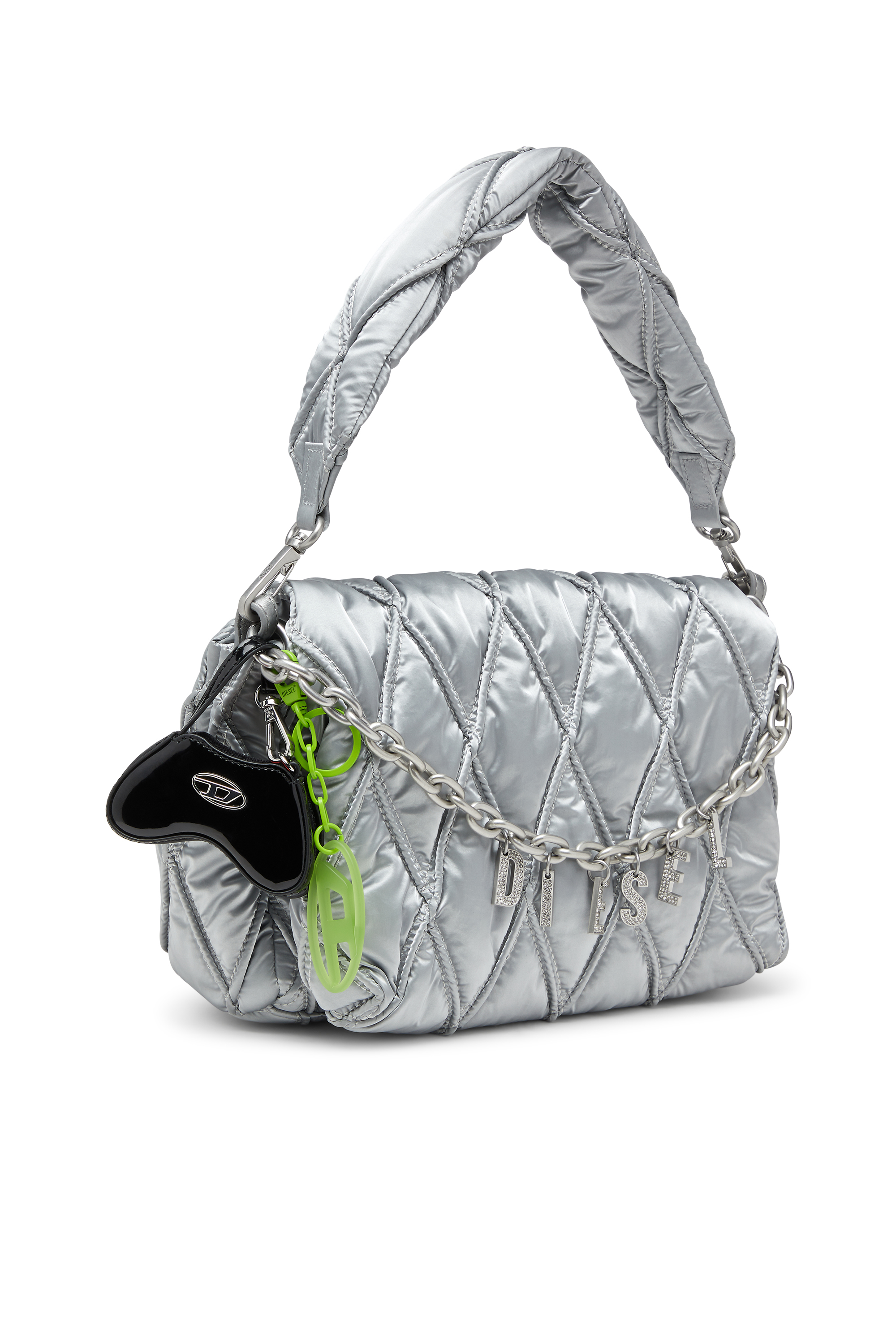 Diesel - CHARM-D SHOULDER M, Female's Charm-D-Shoulder bag in quilted metallic nylon in シルバー - 2