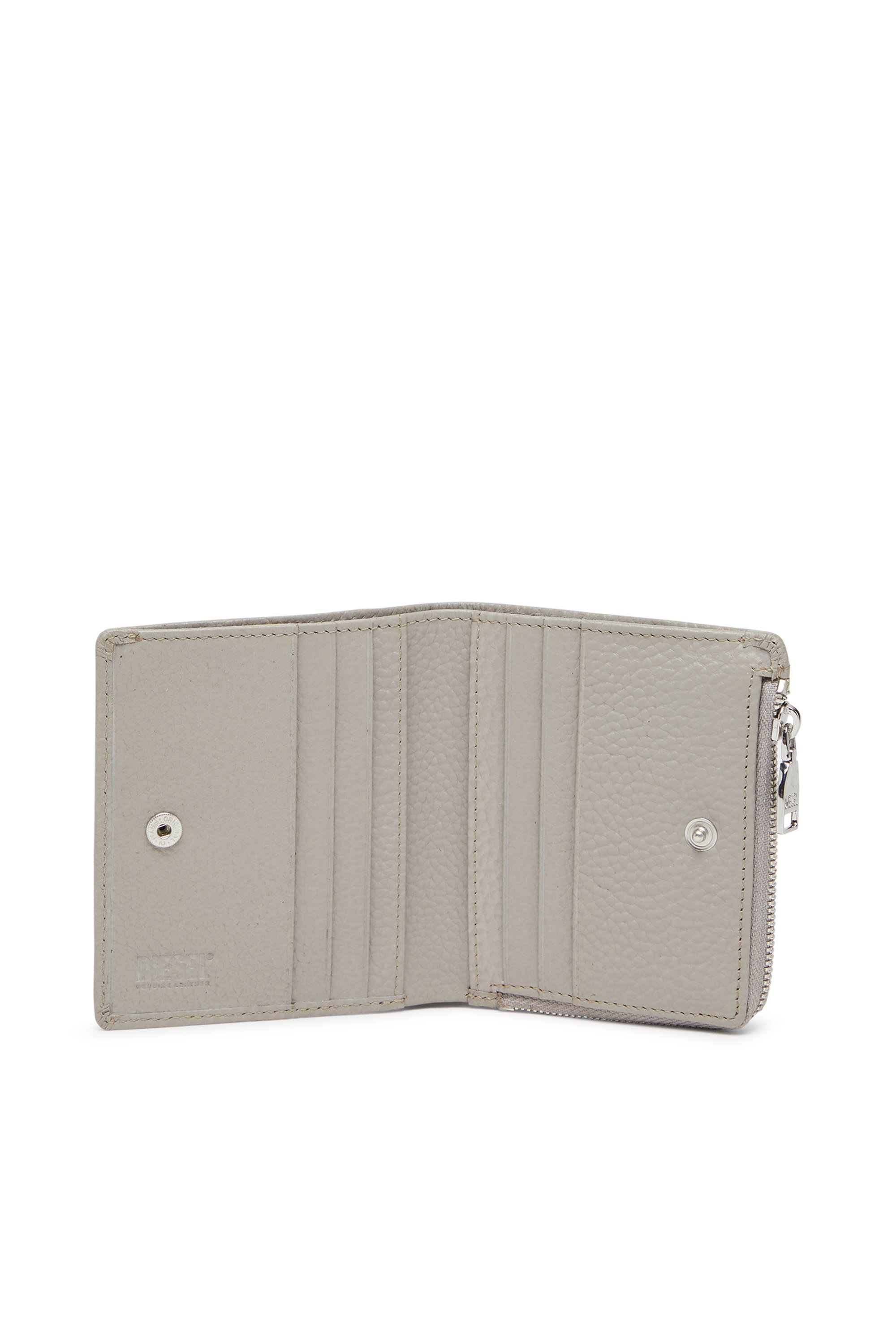 Diesel - HISSU EVO BI FOLD ZIP L, Male's Bi-fold wallet in grainy leather in グレー - 3