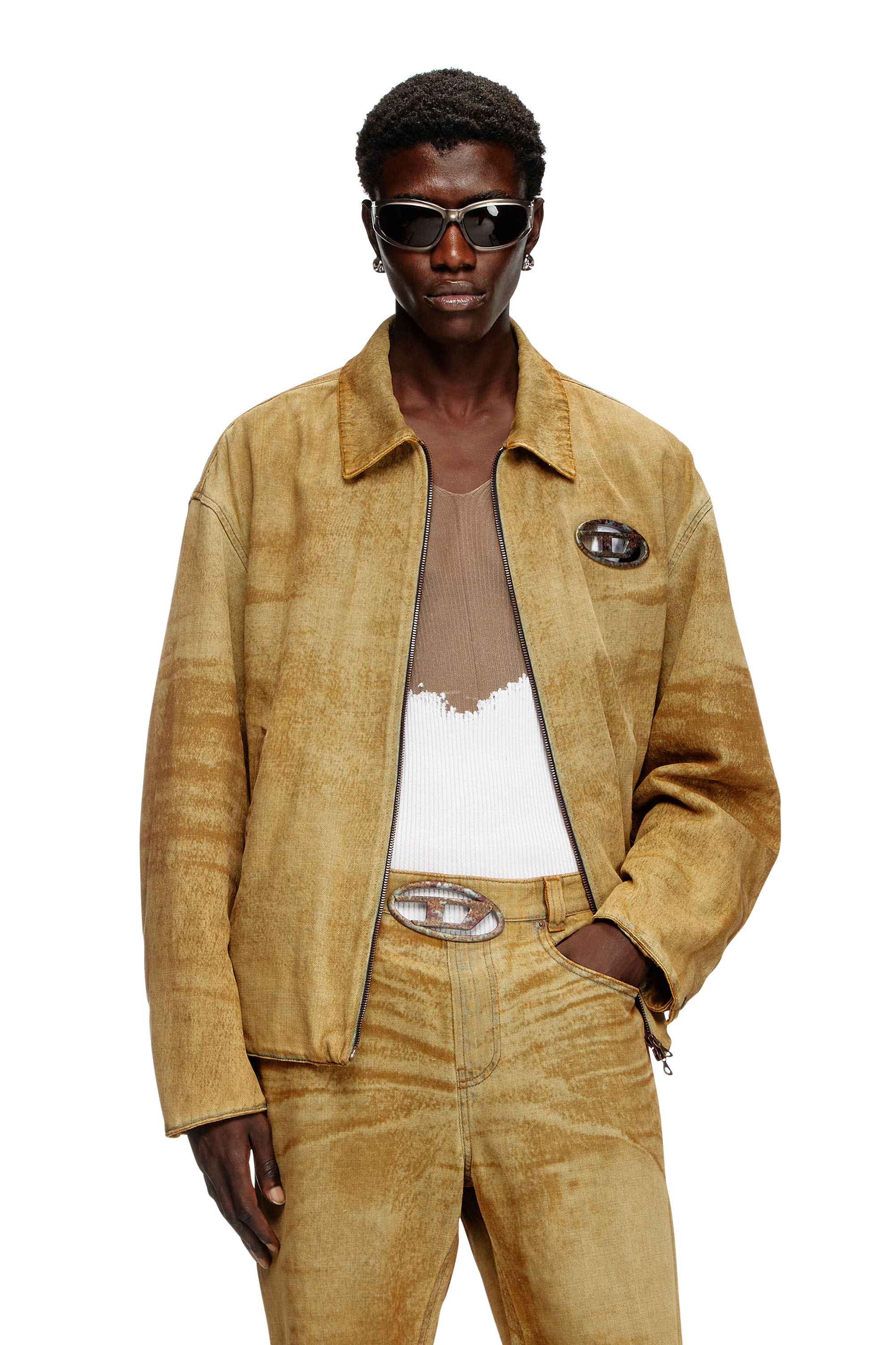 Diesel - D-STACK-FSF, Male's Padded jacket with rust-effect logo in ライトブラウン - 1