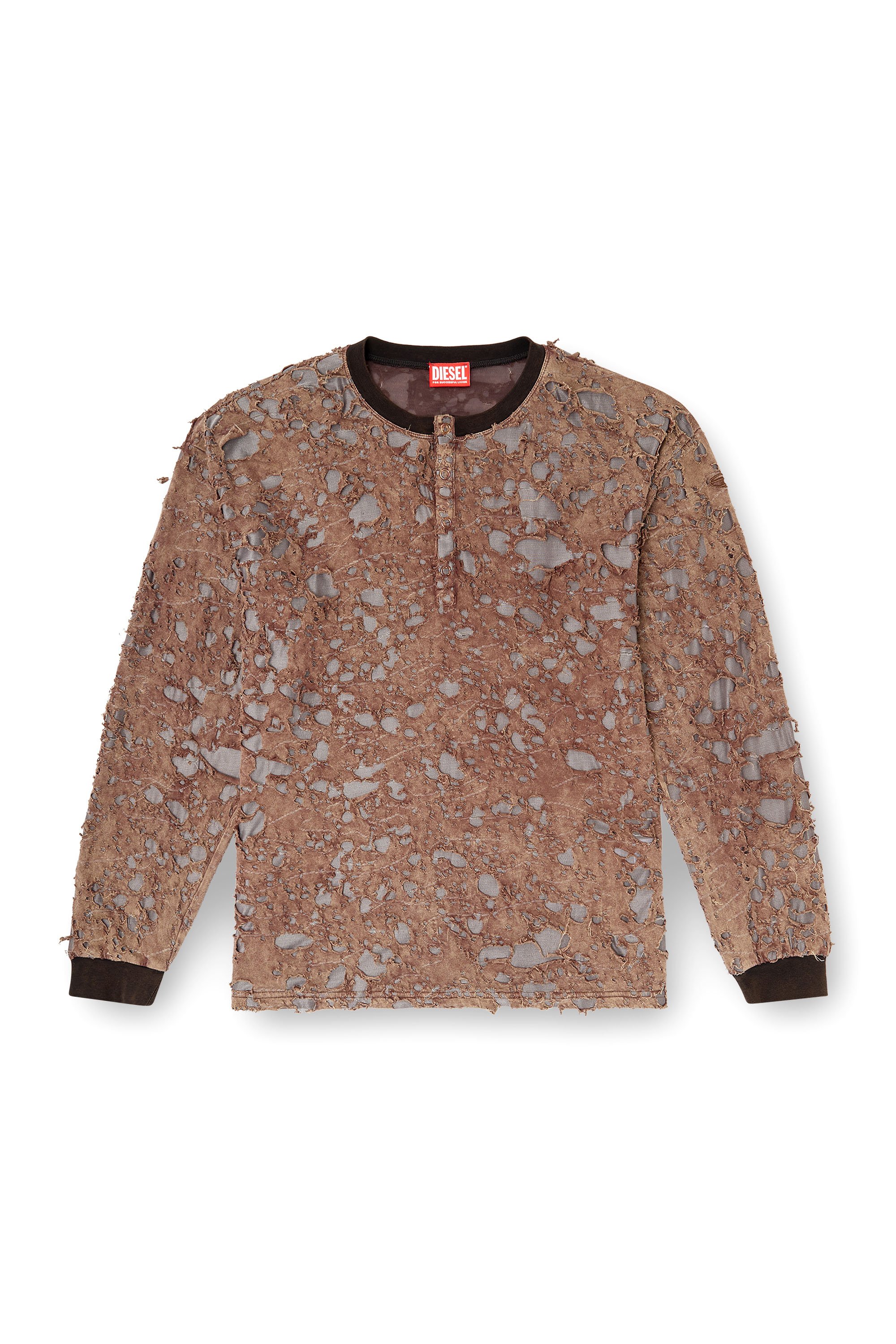 Diesel - T-OVERT, Male's Long-sleeve T-shirt in destroyed jersey in ブラウン - 3