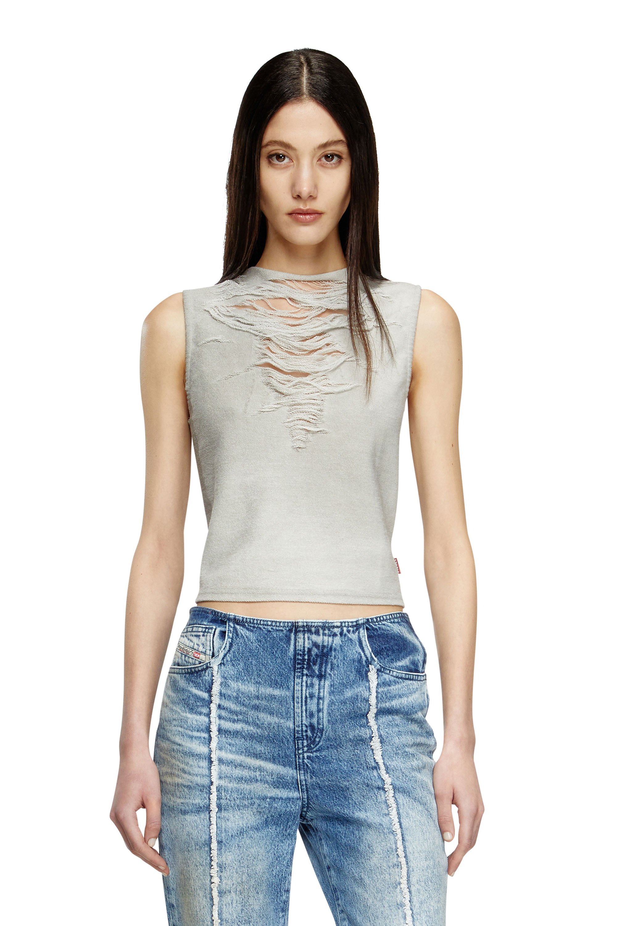 Diesel - T-YASMINA, Female's Tank top with distressed front in ライトグレー - 1