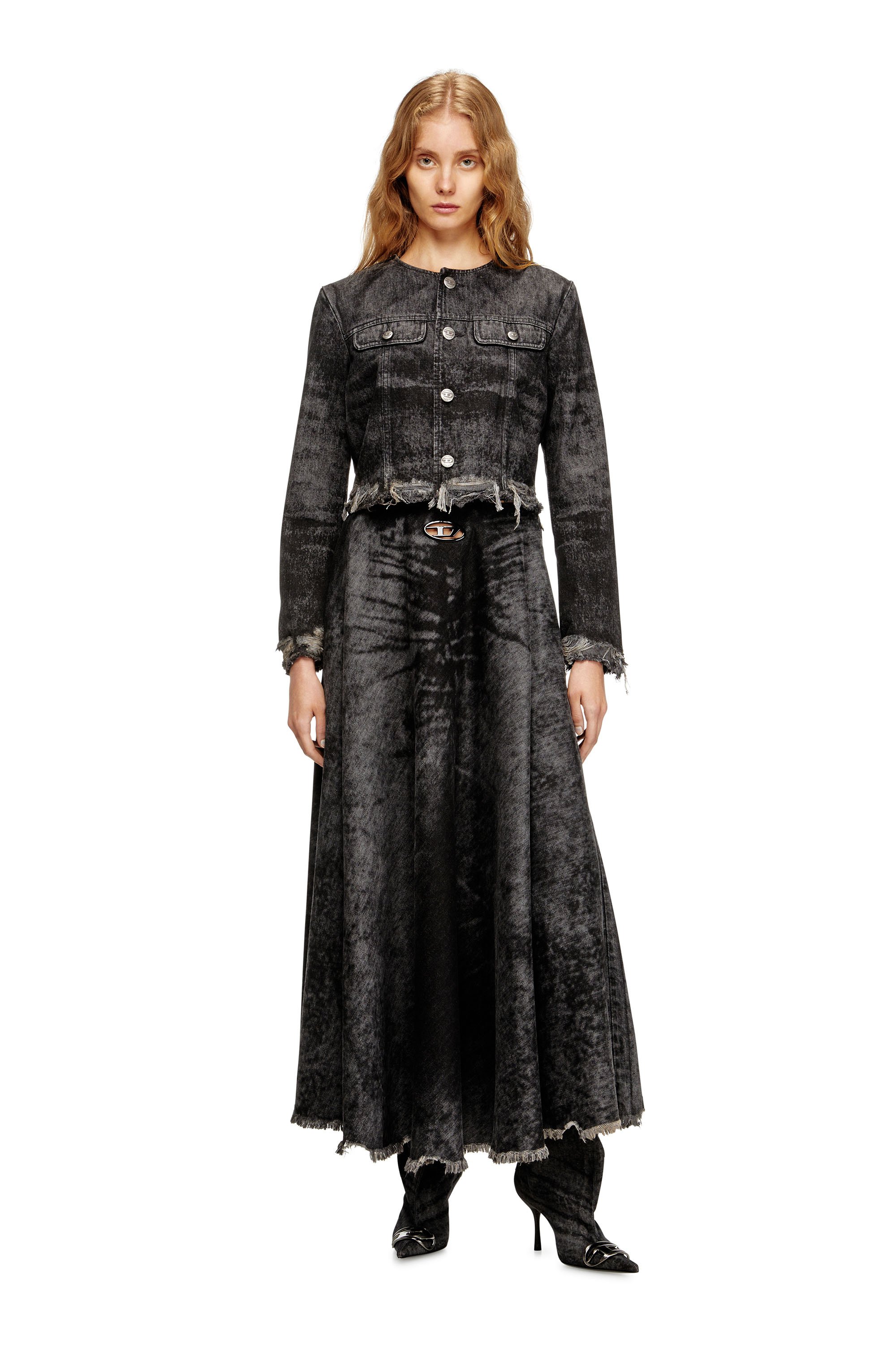 Diesel - DE-HANNIE-FSH, Female's Full skirt in lasered cotton-hemp denim in ブラック - 2