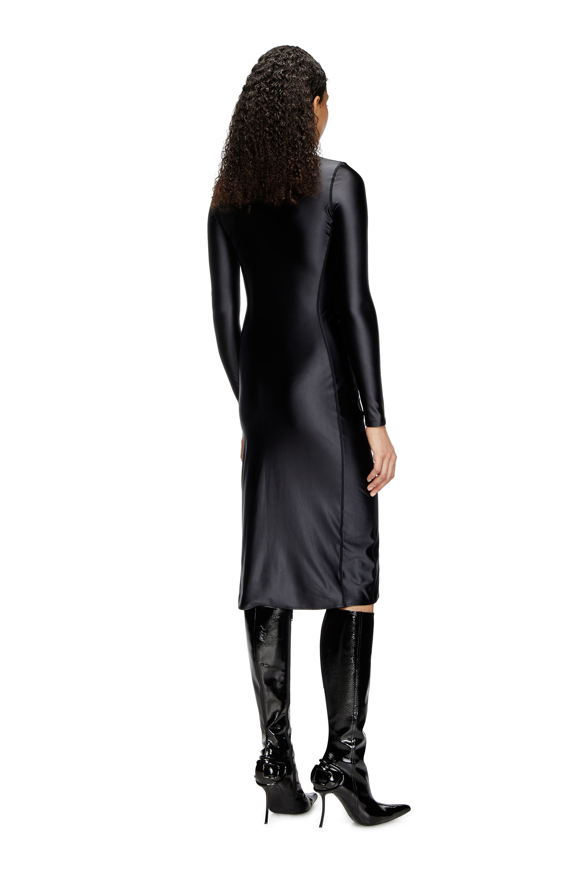 Diesel - D-SILVER, Female's Mock collar long-sleeve midi dress with chintz finish in ブラック - 4