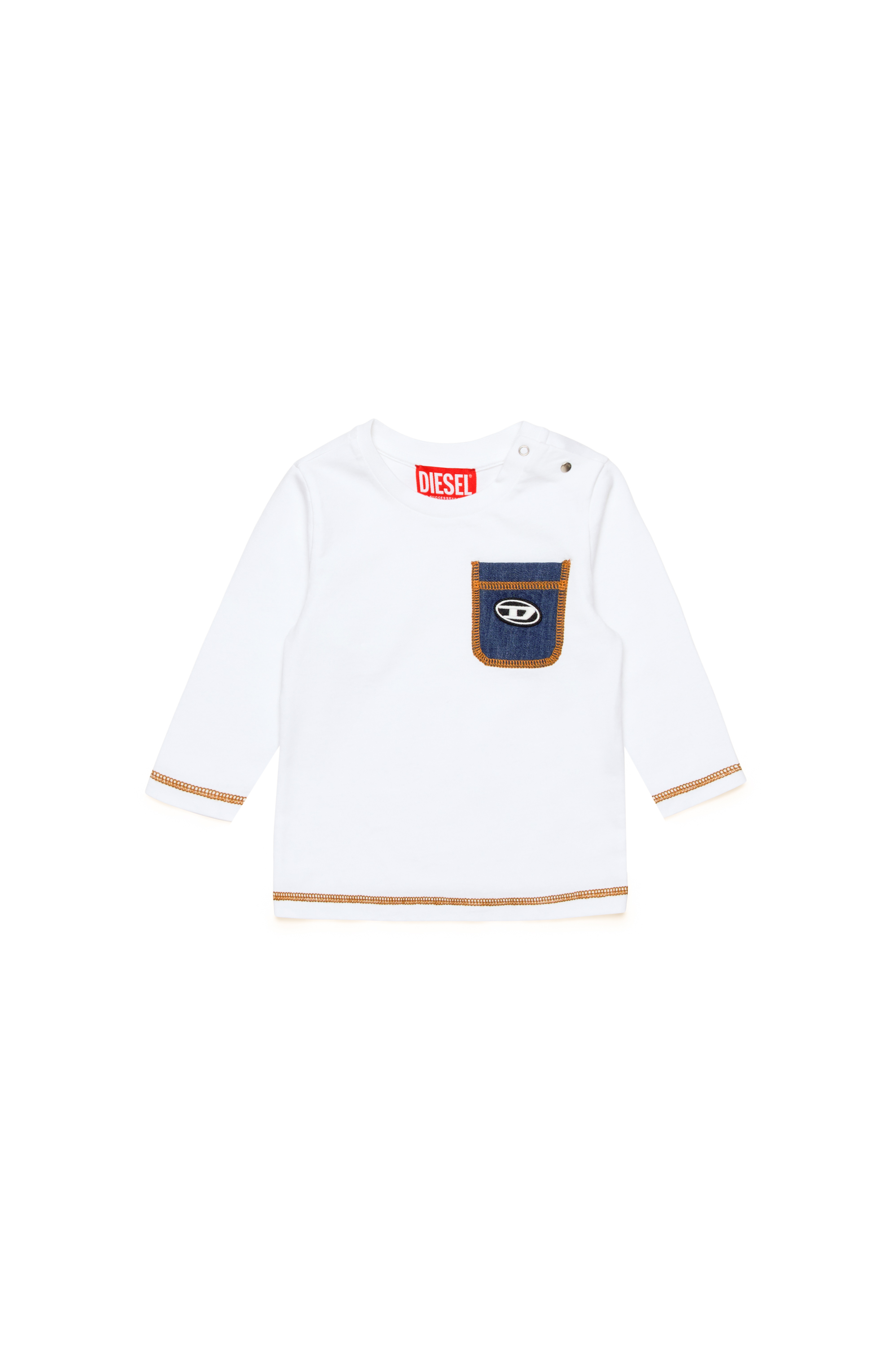 Diesel - TDUMBOB, Male's Long-sleeve T-shirt with denim pocket in ホワイト - 1