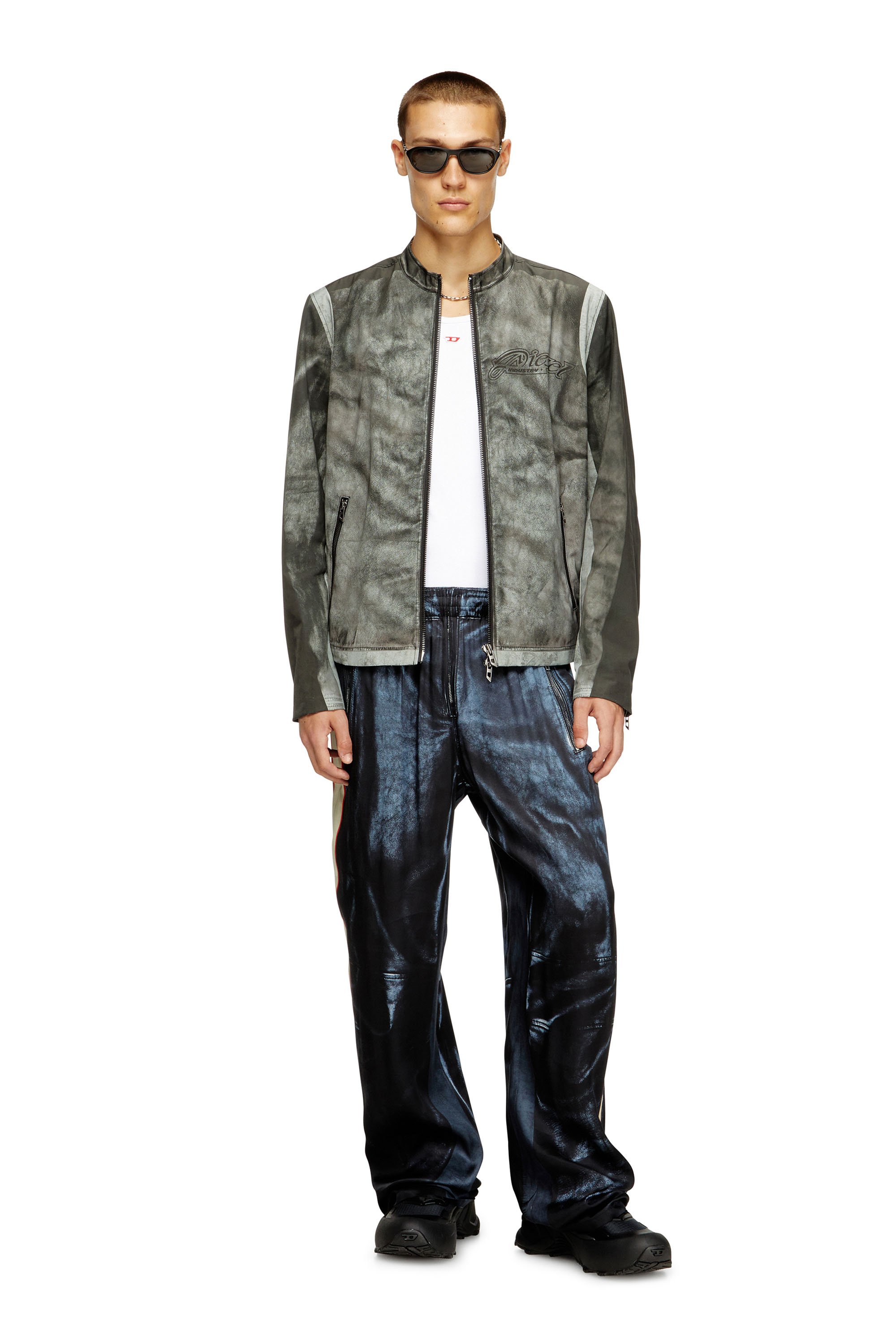 Diesel - J-EVERT, Male's Biker jacket in printed canvas in ダークグレー - 2