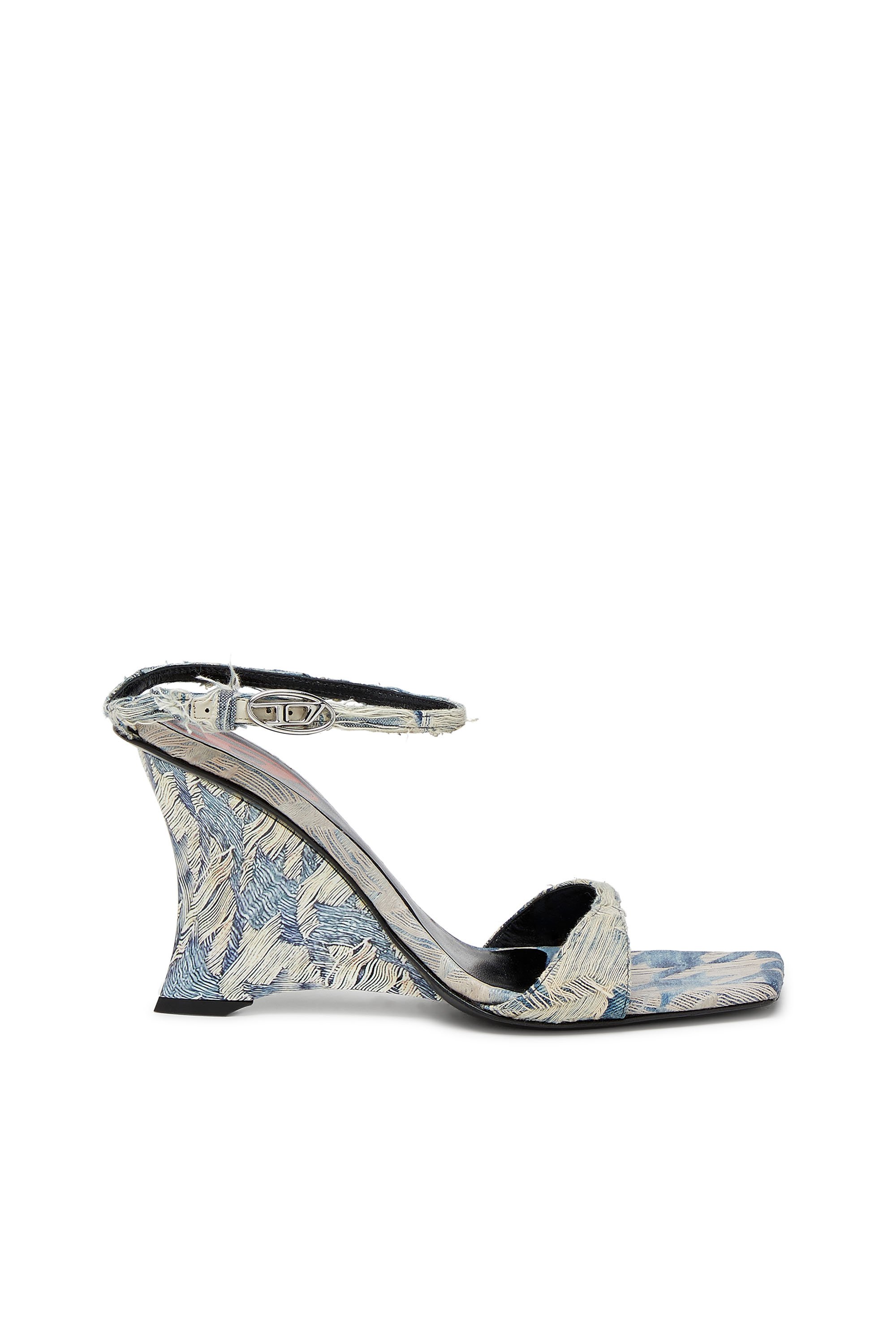 Diesel - D-AMBER SANDAL WEDGE, Female's D-Amber-Wedge sandals in jacquard denim in ライトブルー - 1