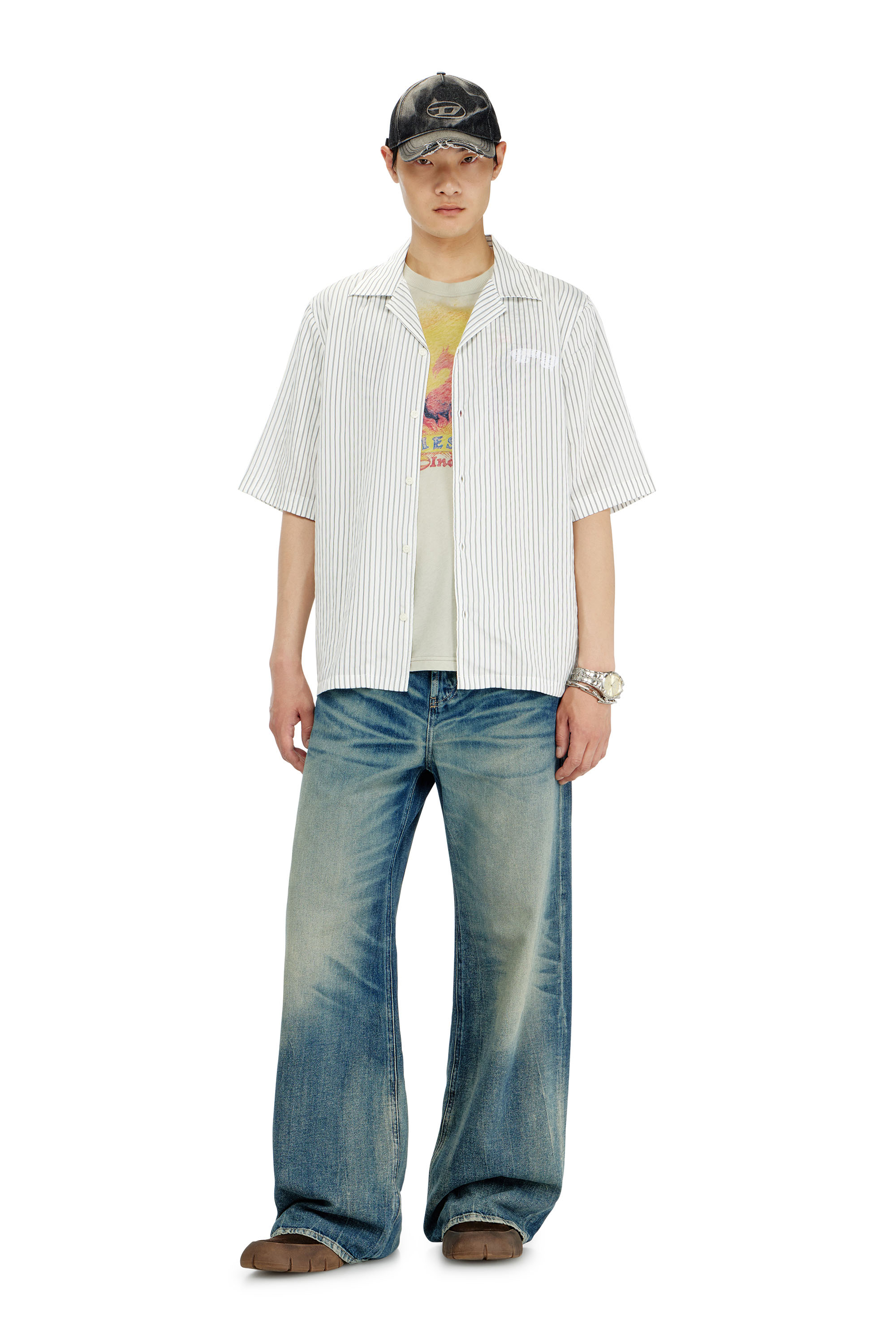 Diesel - S-MAC-EFBV, Male's 半袖シャツ in ホワイト/グレー - 1