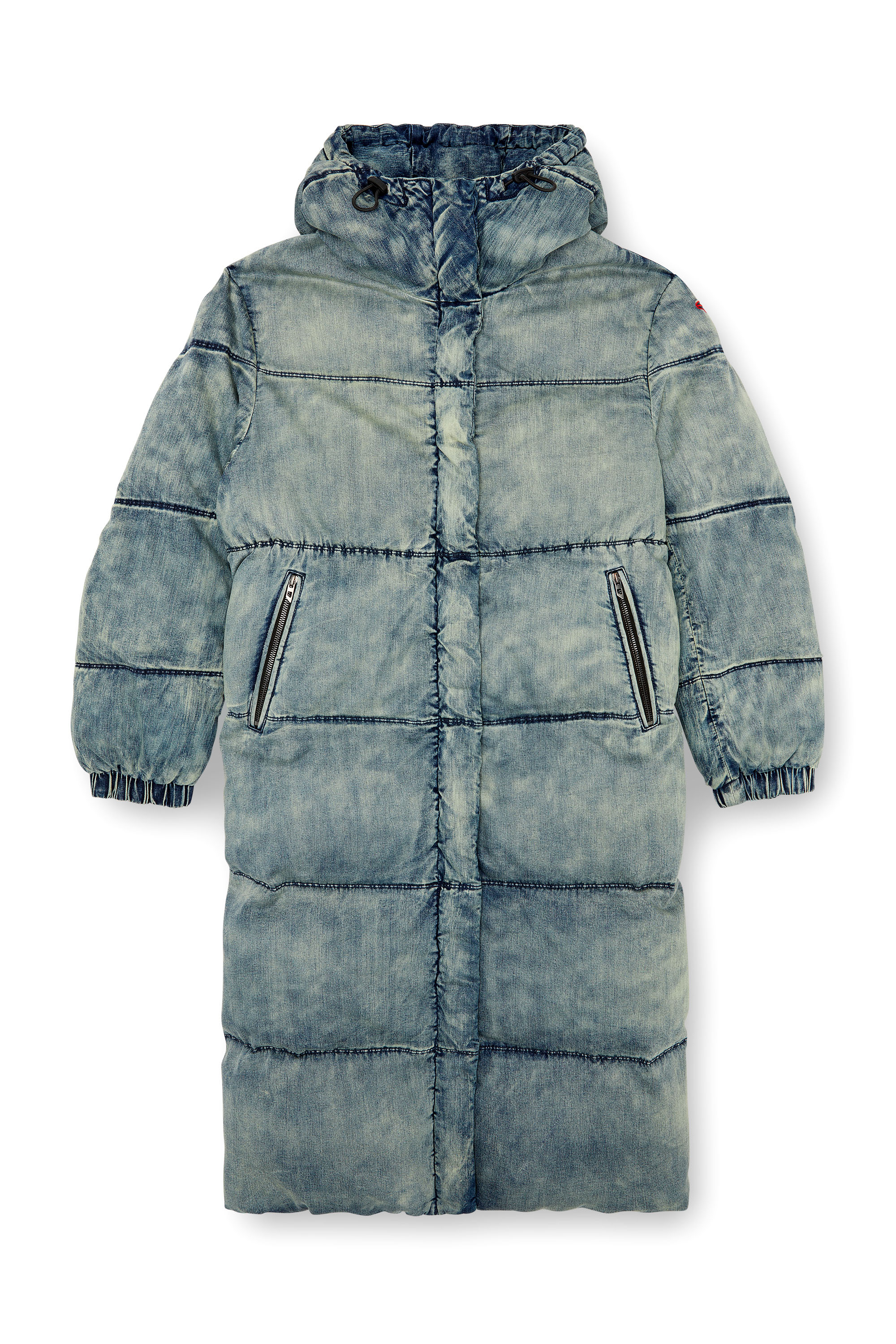 Diesel - W-AVES-LONG, Female's Hooded puffer coat in stretch denim in ブルー - 2