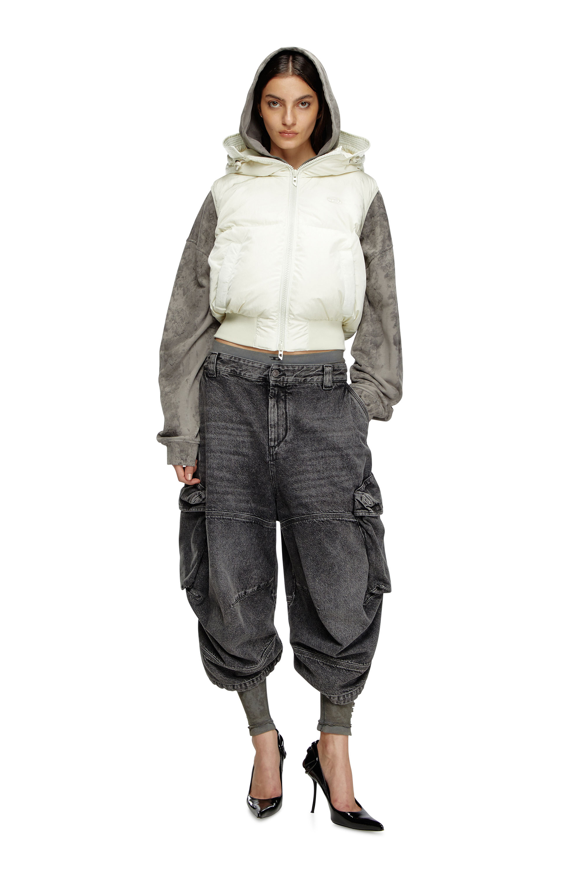 Diesel - W-PEYT-SSL-NEW-P1, Female's Hooded down vest in crinkled nylon in ホワイト - 1