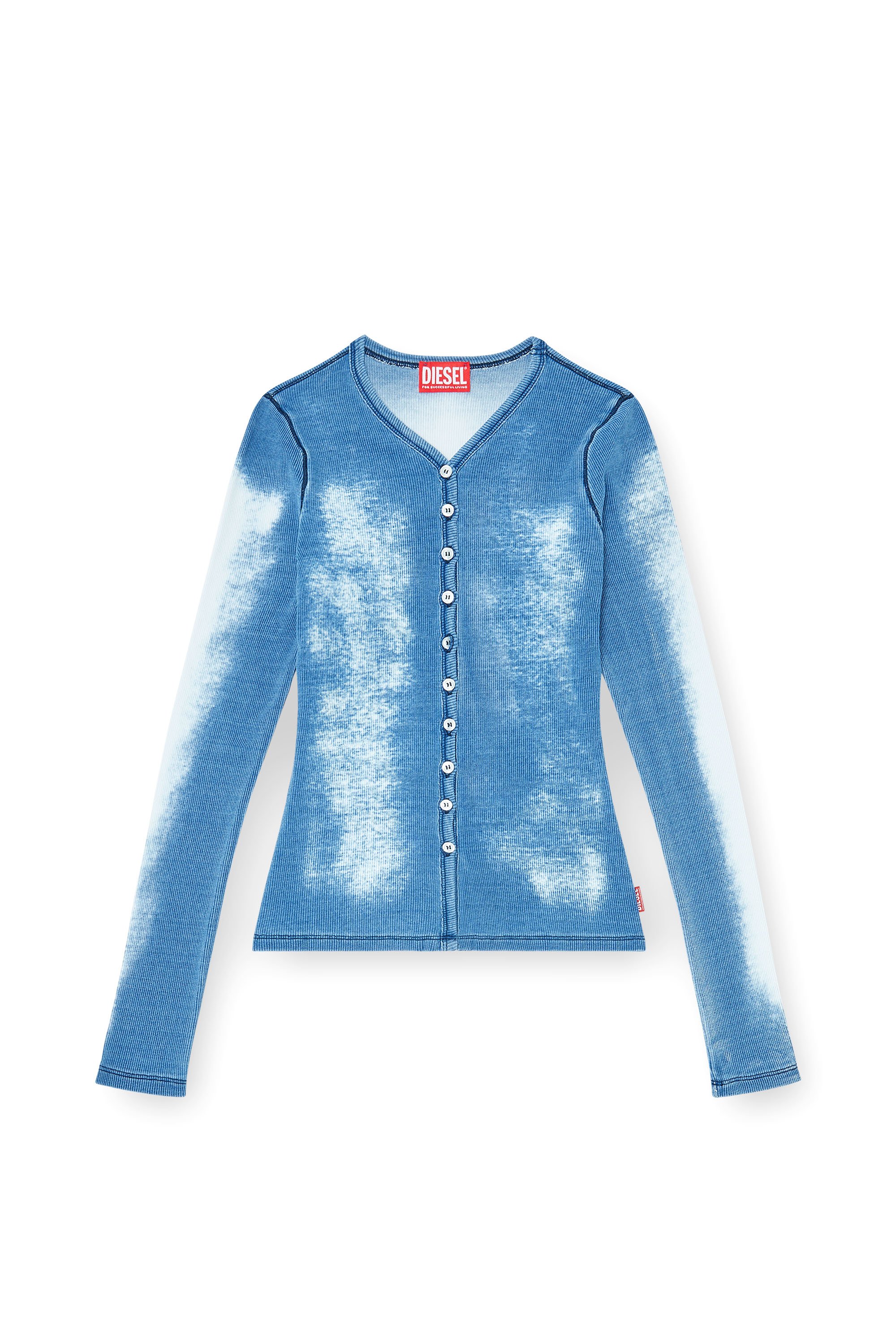 Diesel - T-GABRIEL, Female's Rib-jersey cardigan with bleached effect in ブルー - 3