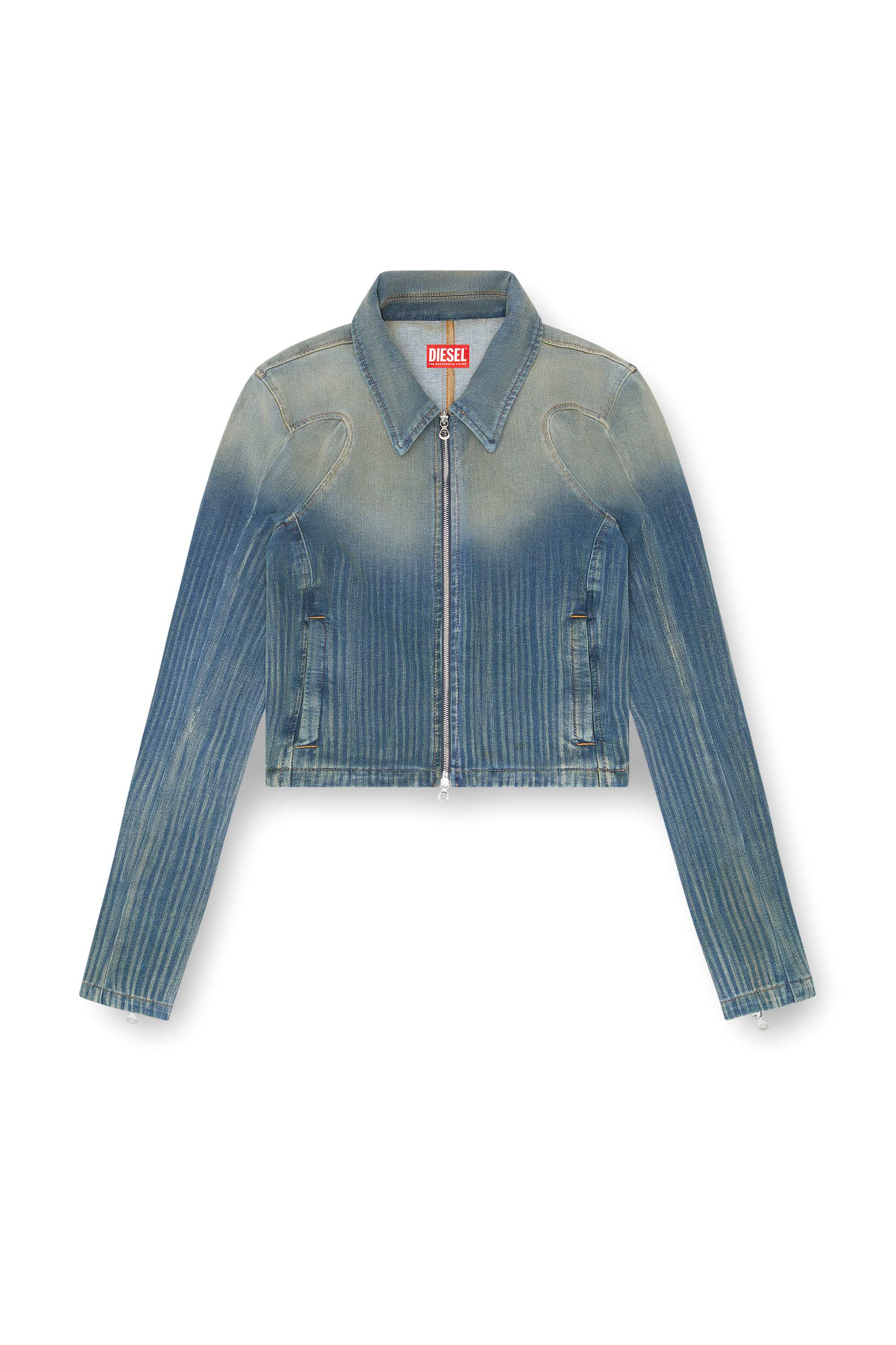 Diesel - DE-SILEN-S, Female's Cropped jacket in light streaky denim in ミディアムブルー - 3