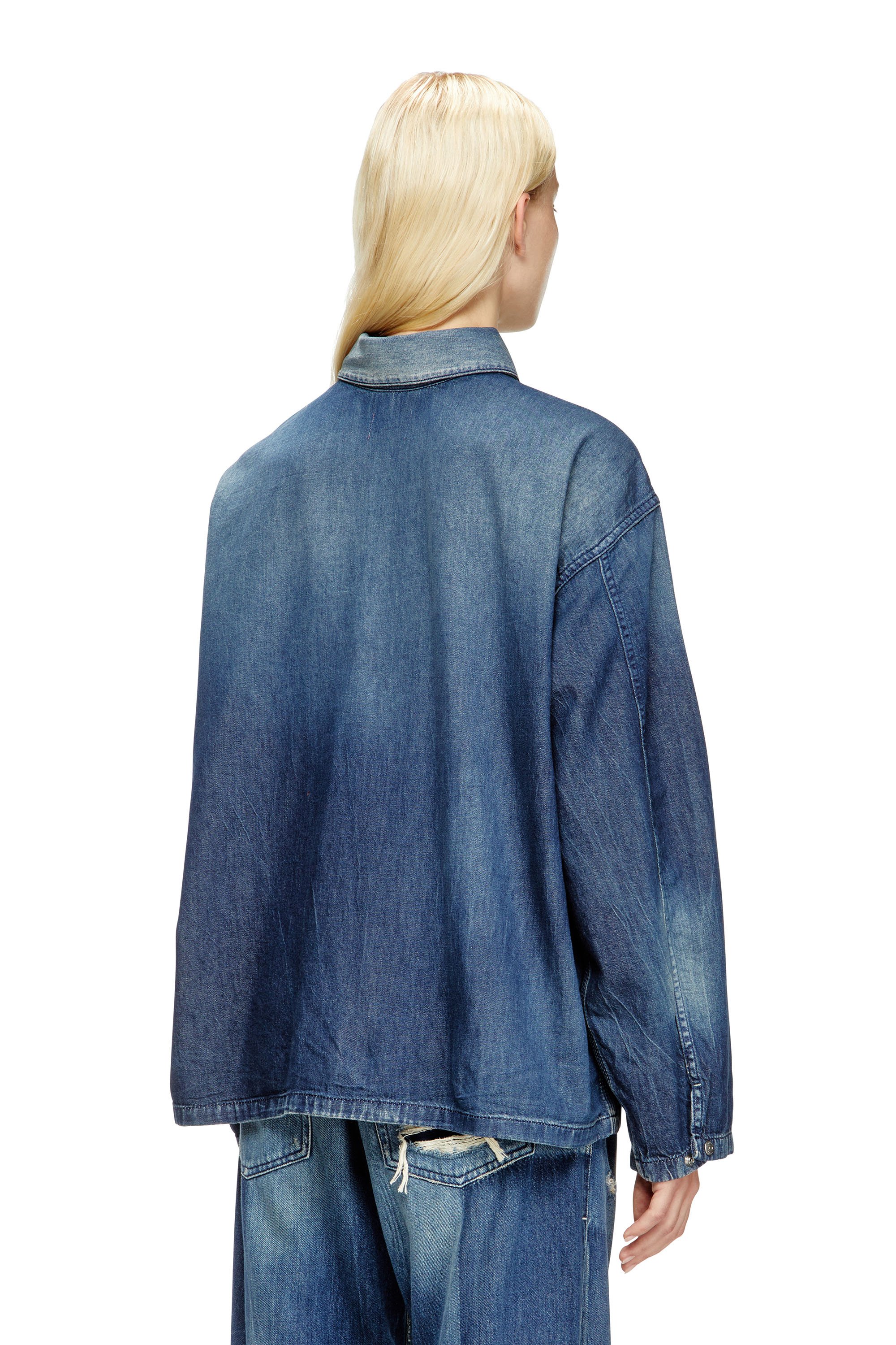 Diesel - DE-PRISS, Female's Henley top in contrast-effect denim in ミディアムブルー - 4