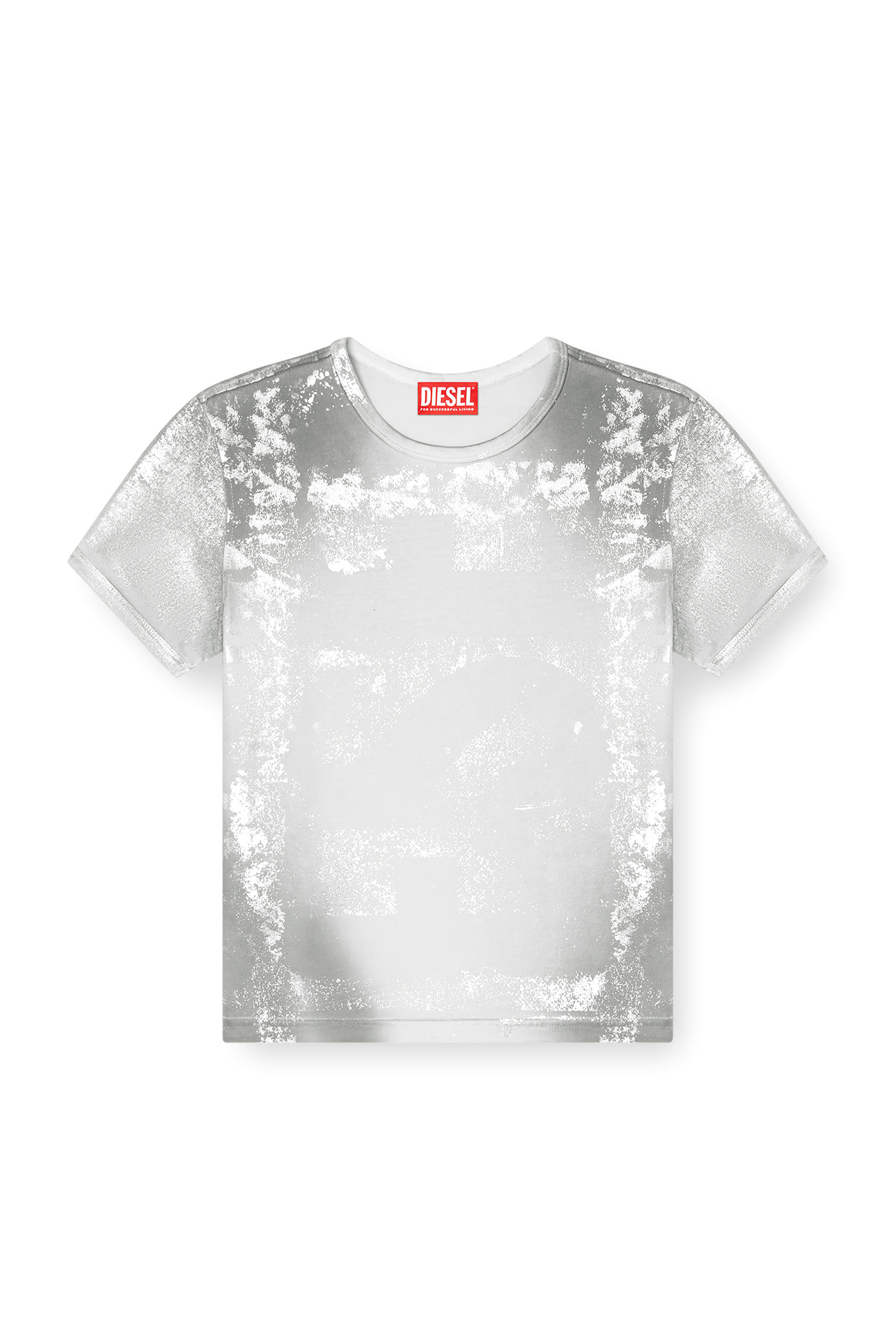 Diesel - T-UNCUTIE-LONG-Q5, Female's Logo T-shirt with metallic effects in シルバー - 3