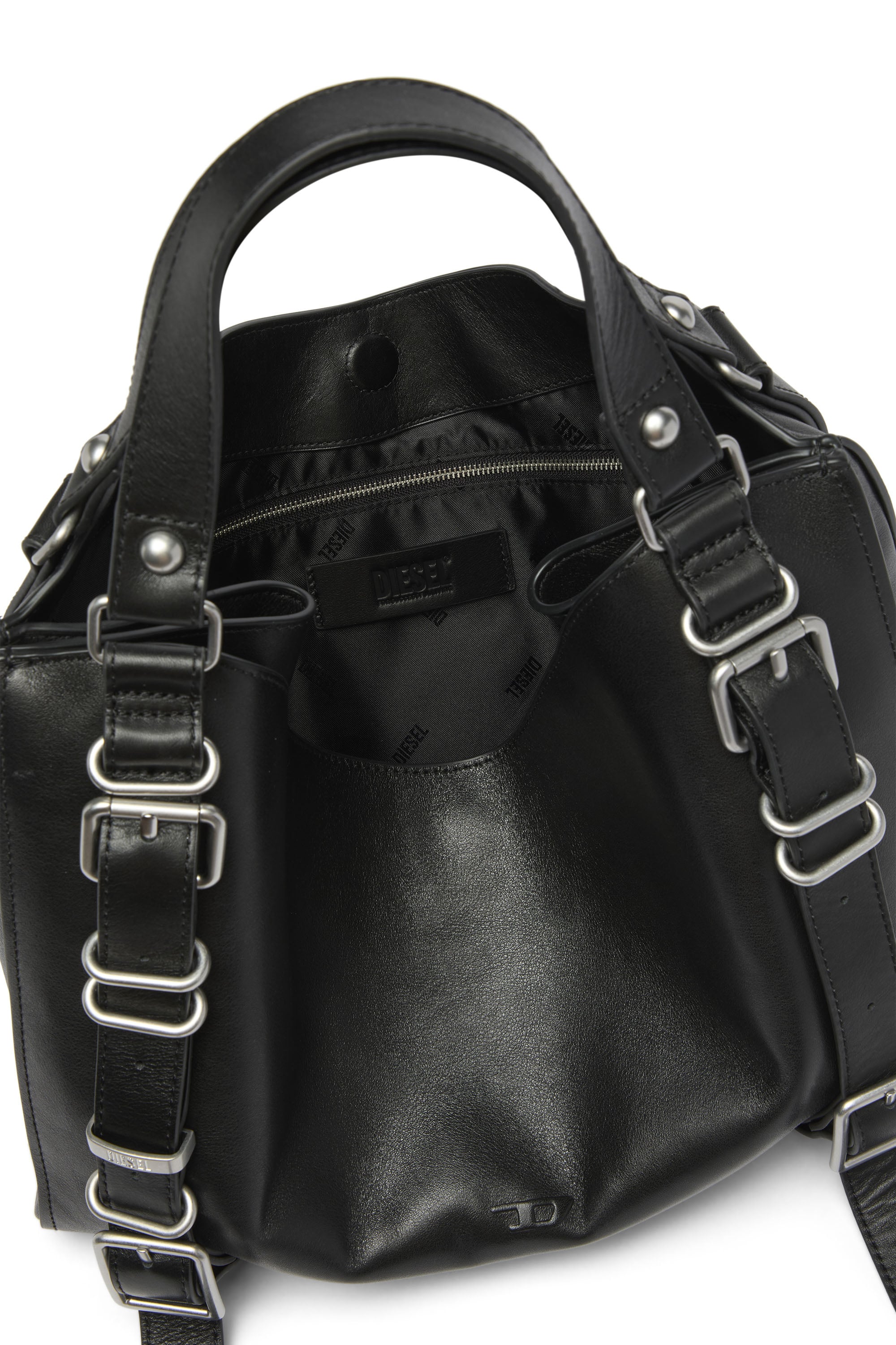 Diesel - D-ONE TOPHANDLE M, Unisex's D-One-Medium top-handle bag in treated leather in ブラック - 3