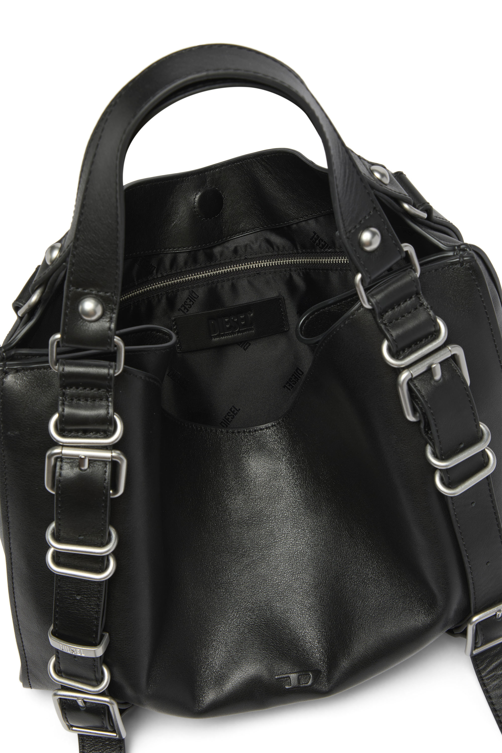 Diesel - D-ONE TOPHANDLE M, Unisex's D-One-Medium top-handle bag in treated leather in ブラック - 4