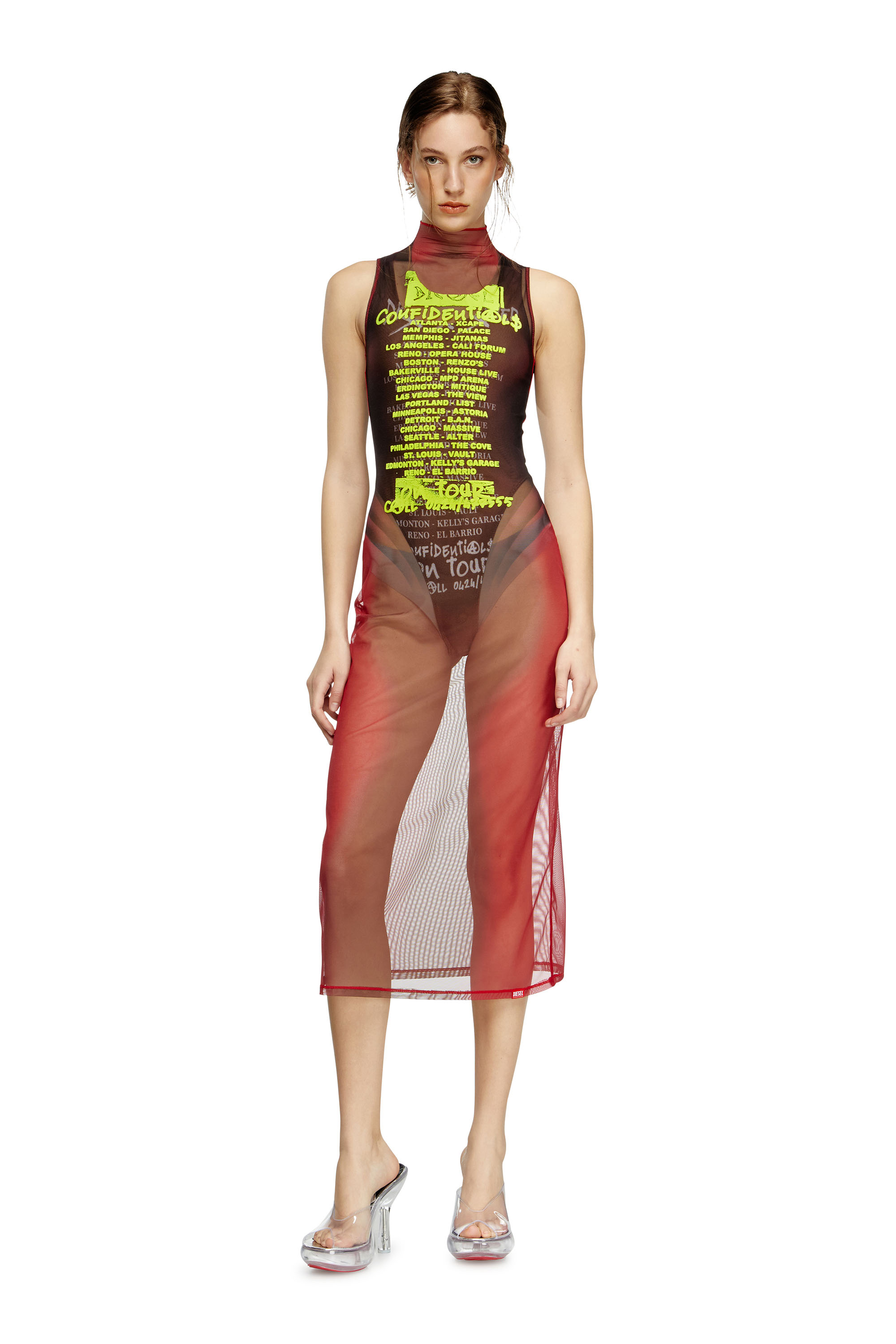 Diesel - D-AGNEC, Female's Layered vest dress with lyrics print in ブラウン - 3