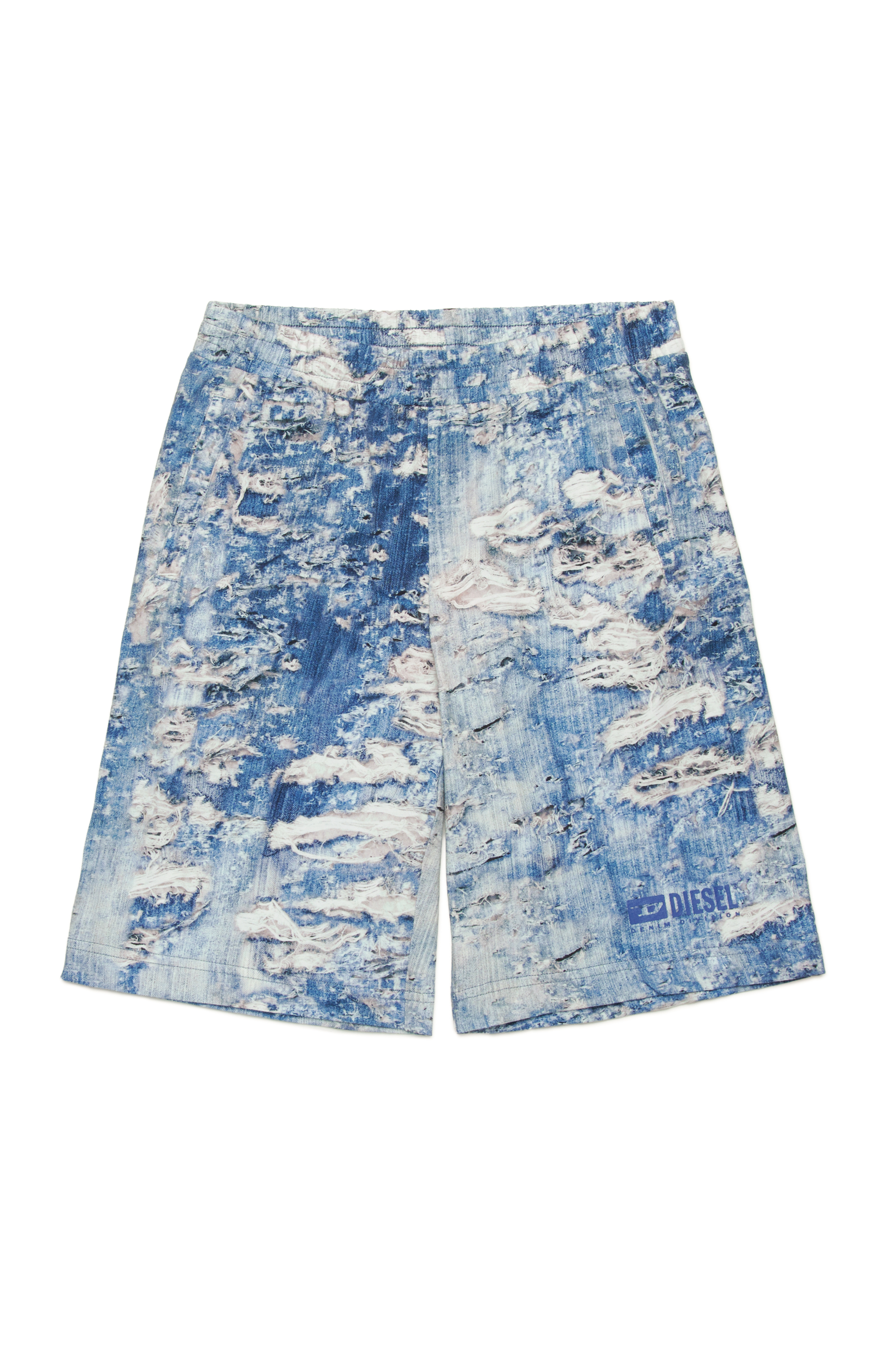 Diesel - PARSTON, Male's Sweat shorts with Tiger Breaks trompe l'oeil in ブルー - 1