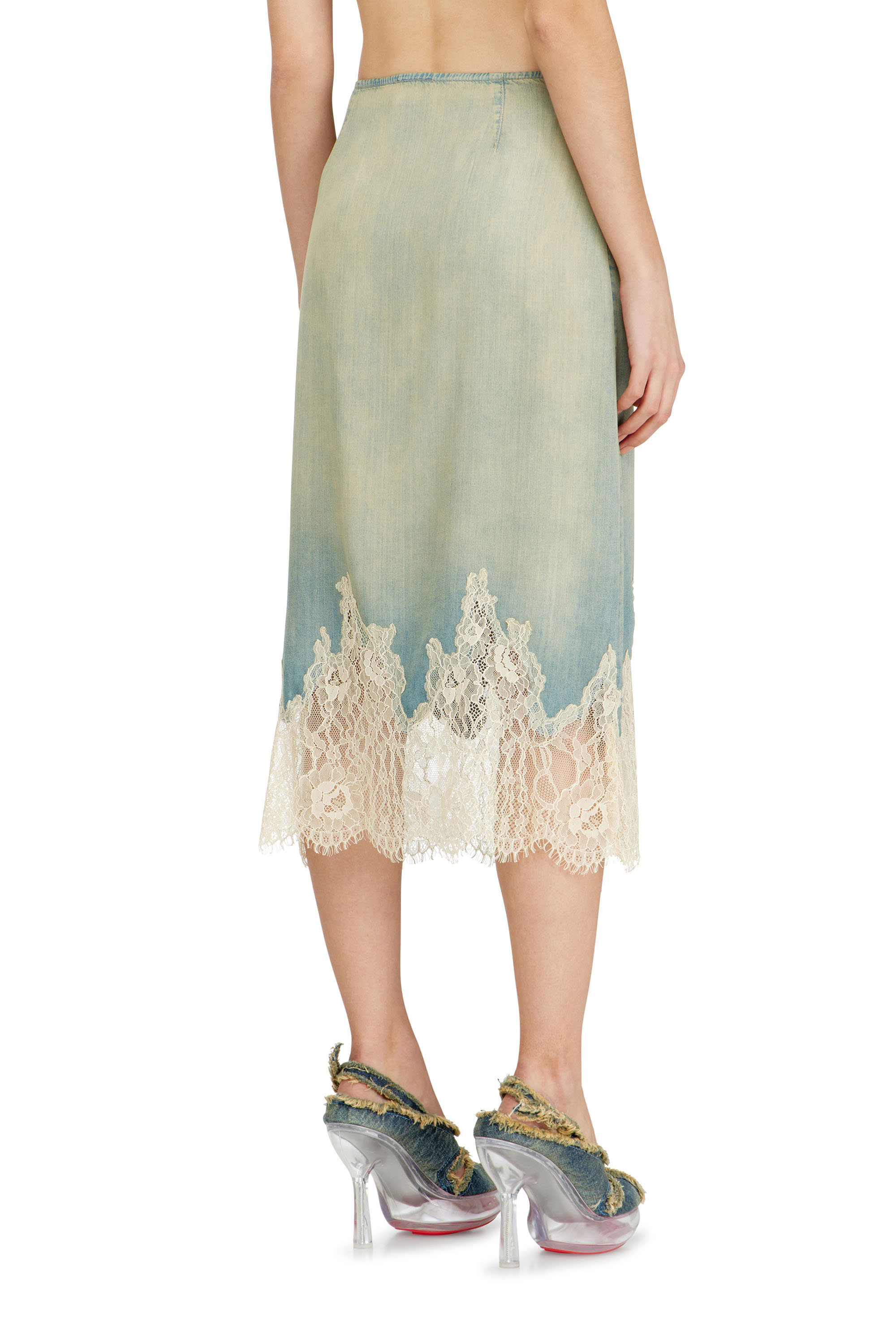 Diesel - DE-MERSY-S, Female's Midi skirt in denim and lace in ライトブルー - 4