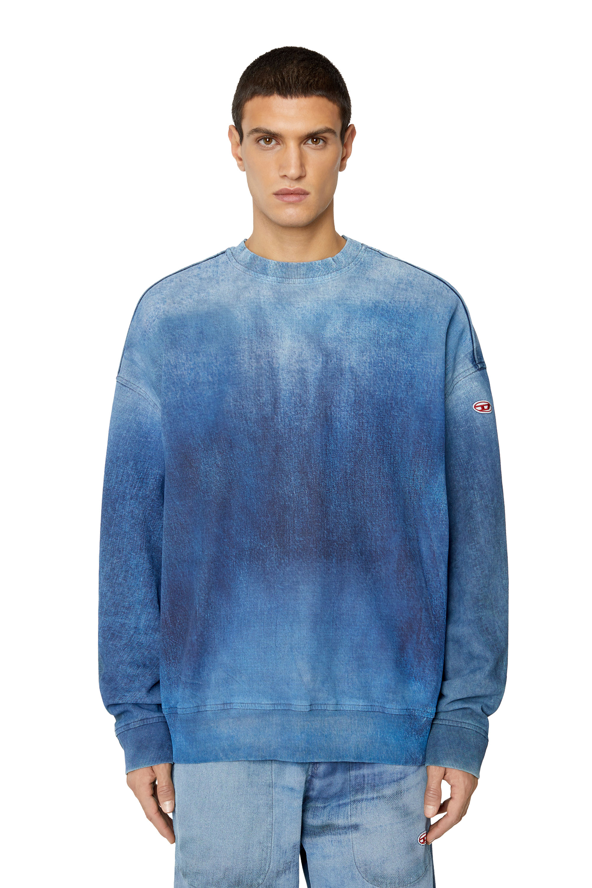 Diesel - D-KRIB TRACK DENIM SWEATSHIRT, ミディアムブルー - Image 1