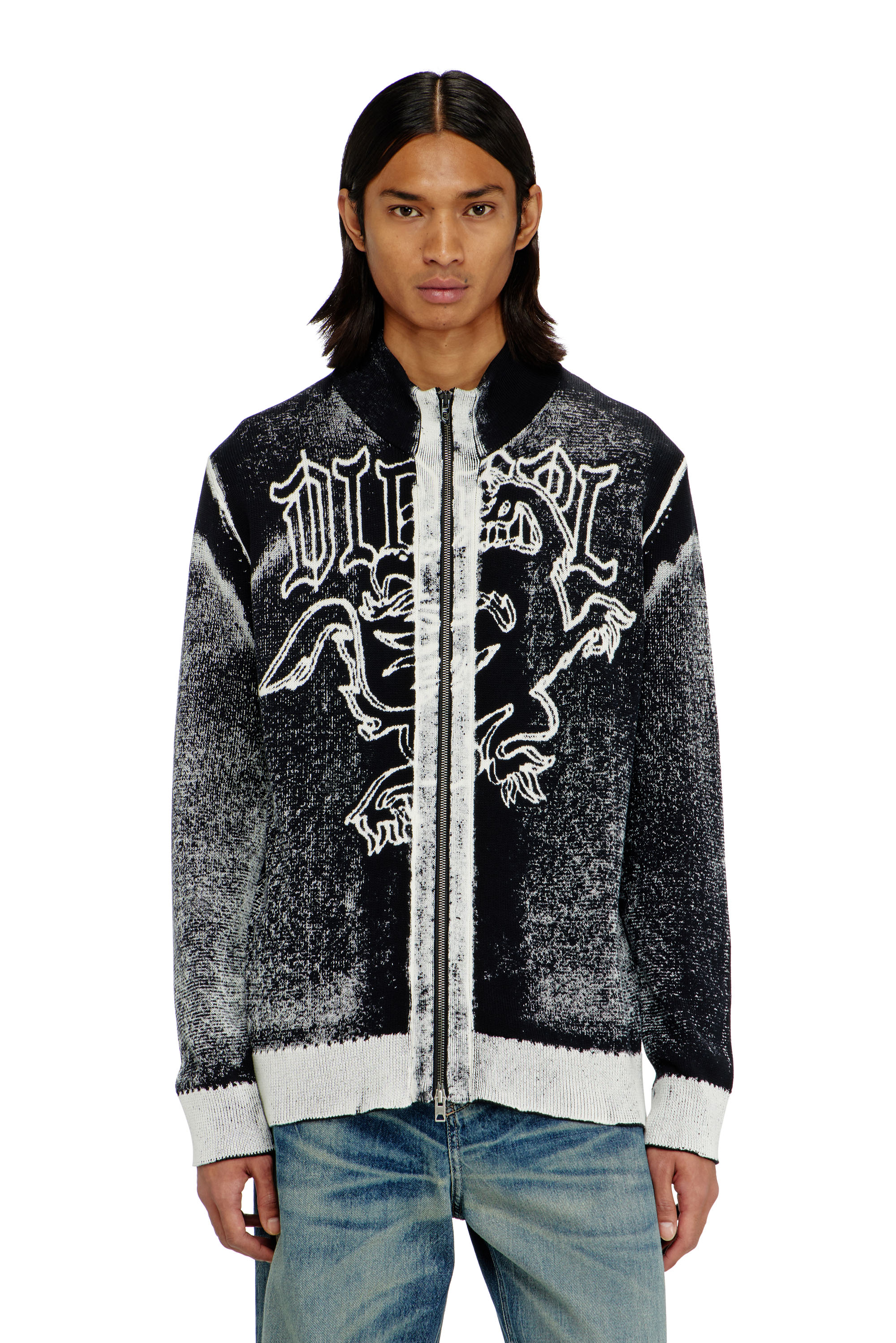 Diesel - K-LAUROS, Male's ジップアップカーディガン in ブラック/ホワイト - 3