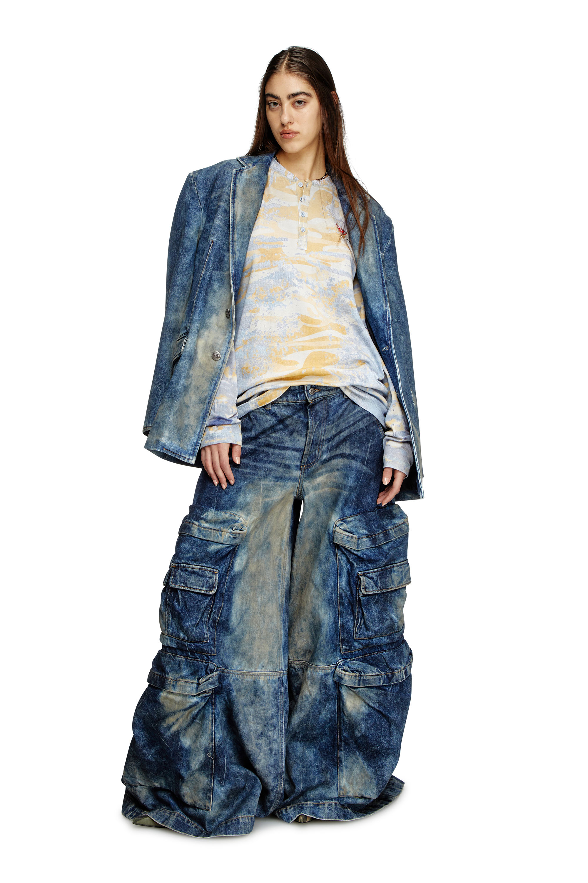 Diesel - T-JUSER-DD, Unisex's 長袖Tシャツ in ブルー/イエロー - 7