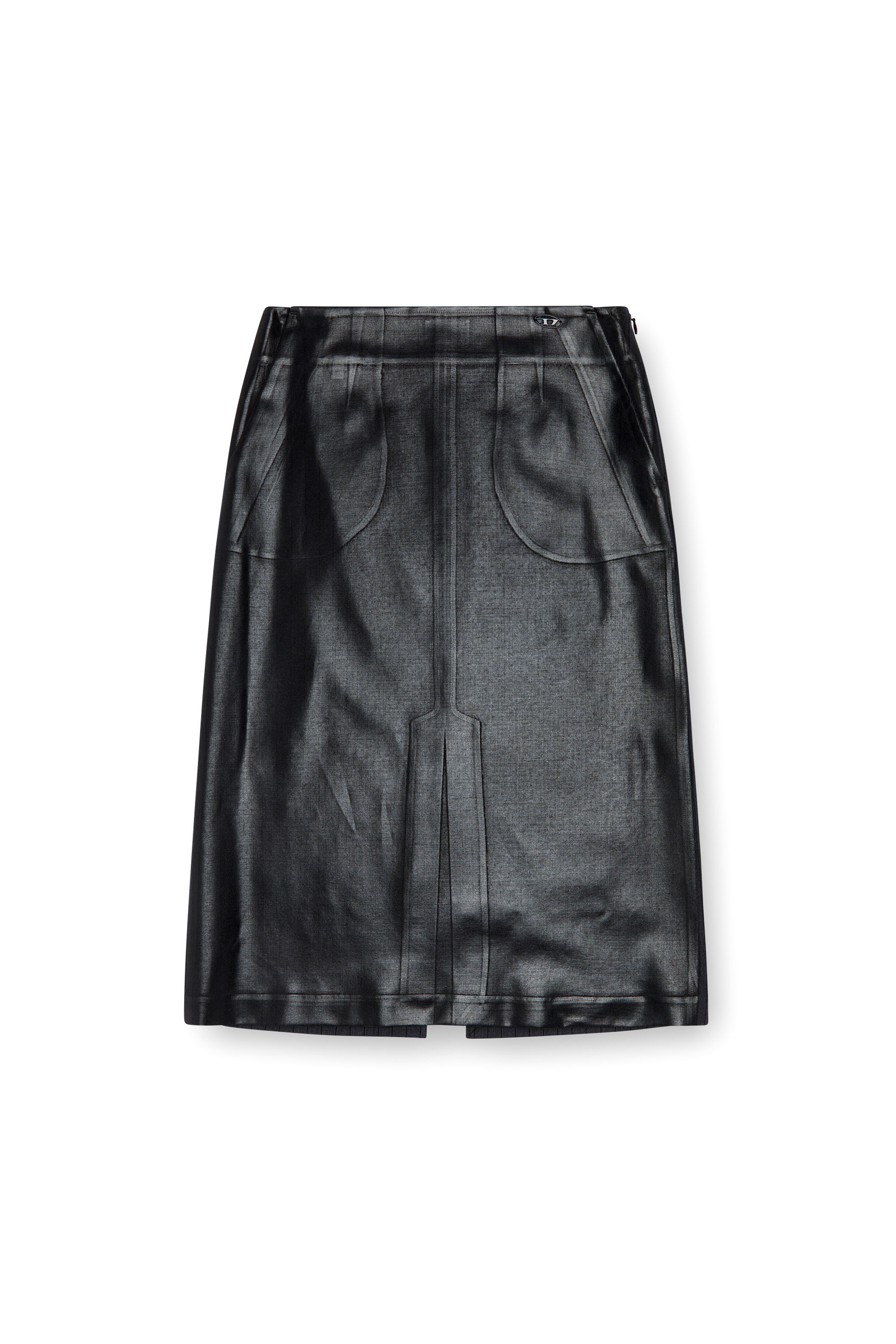 Diesel - O-RION, Female's Pinstripe skirt with coated front in ブラック - 3