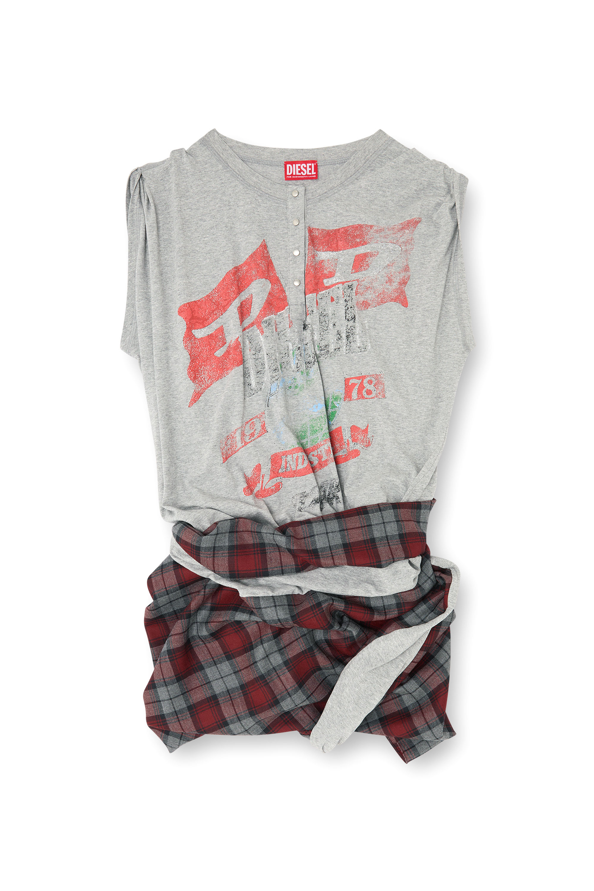Diesel - J-VOXA-CHECK, Female's Playsuit in jersey and check wool in グレー - 6