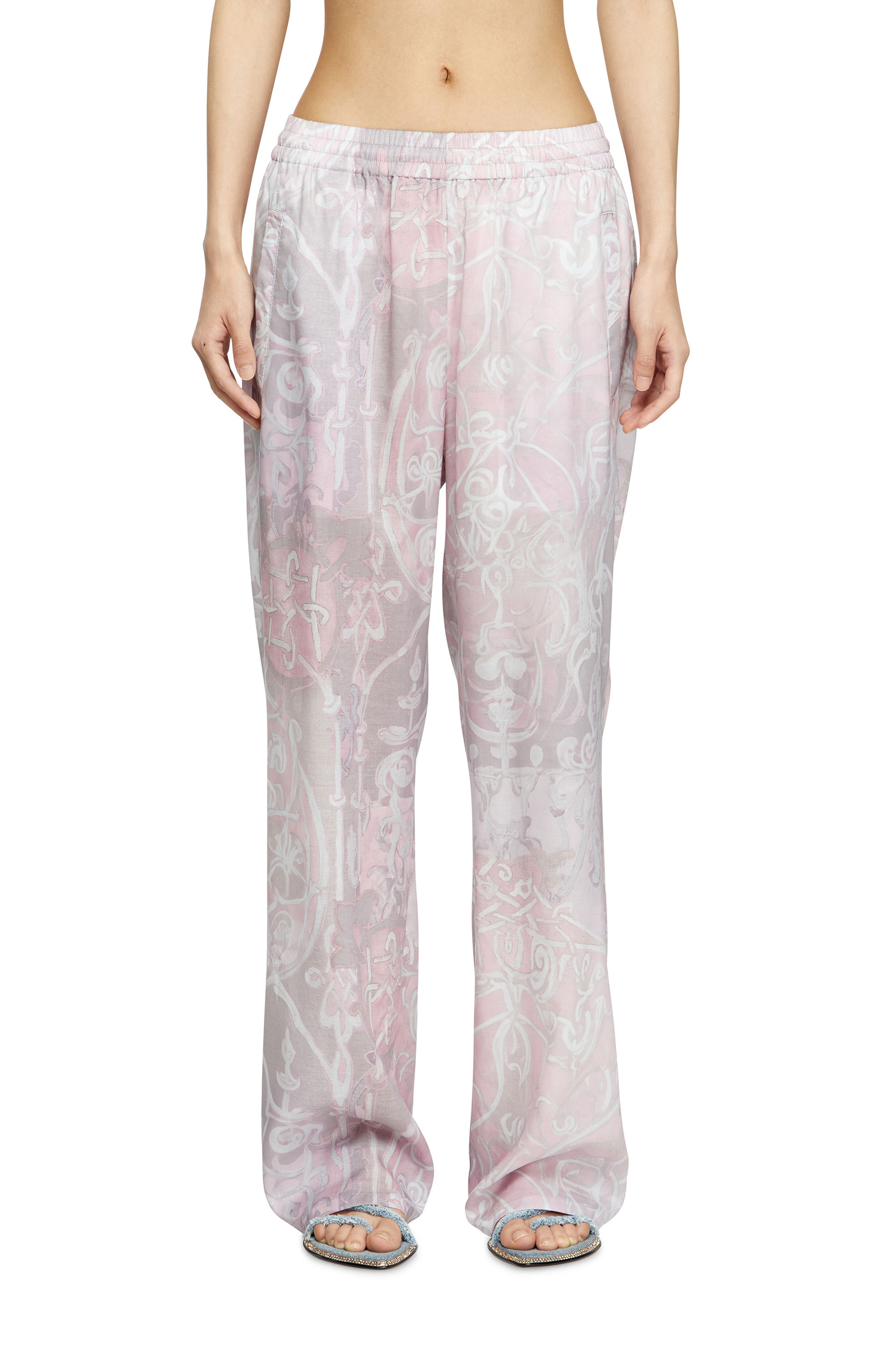 Diesel - P-THECK-A-AJFW, Unisex's Track pants with medieval print in ピンク / ホワイト - 1
