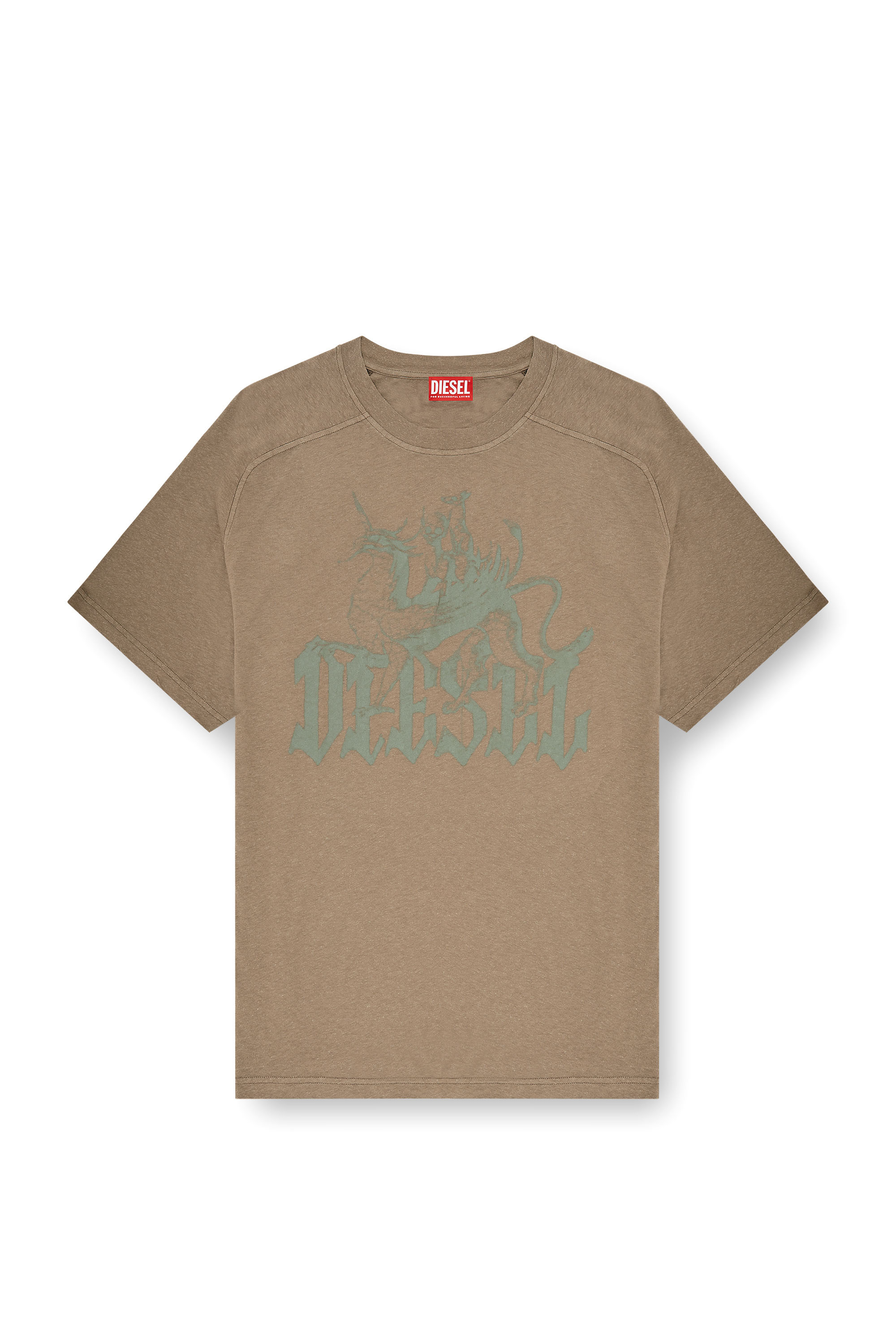 Diesel - T-JUSSI-A, Male's Printed T-shirt in cotton and hemp in ベージュ - 3