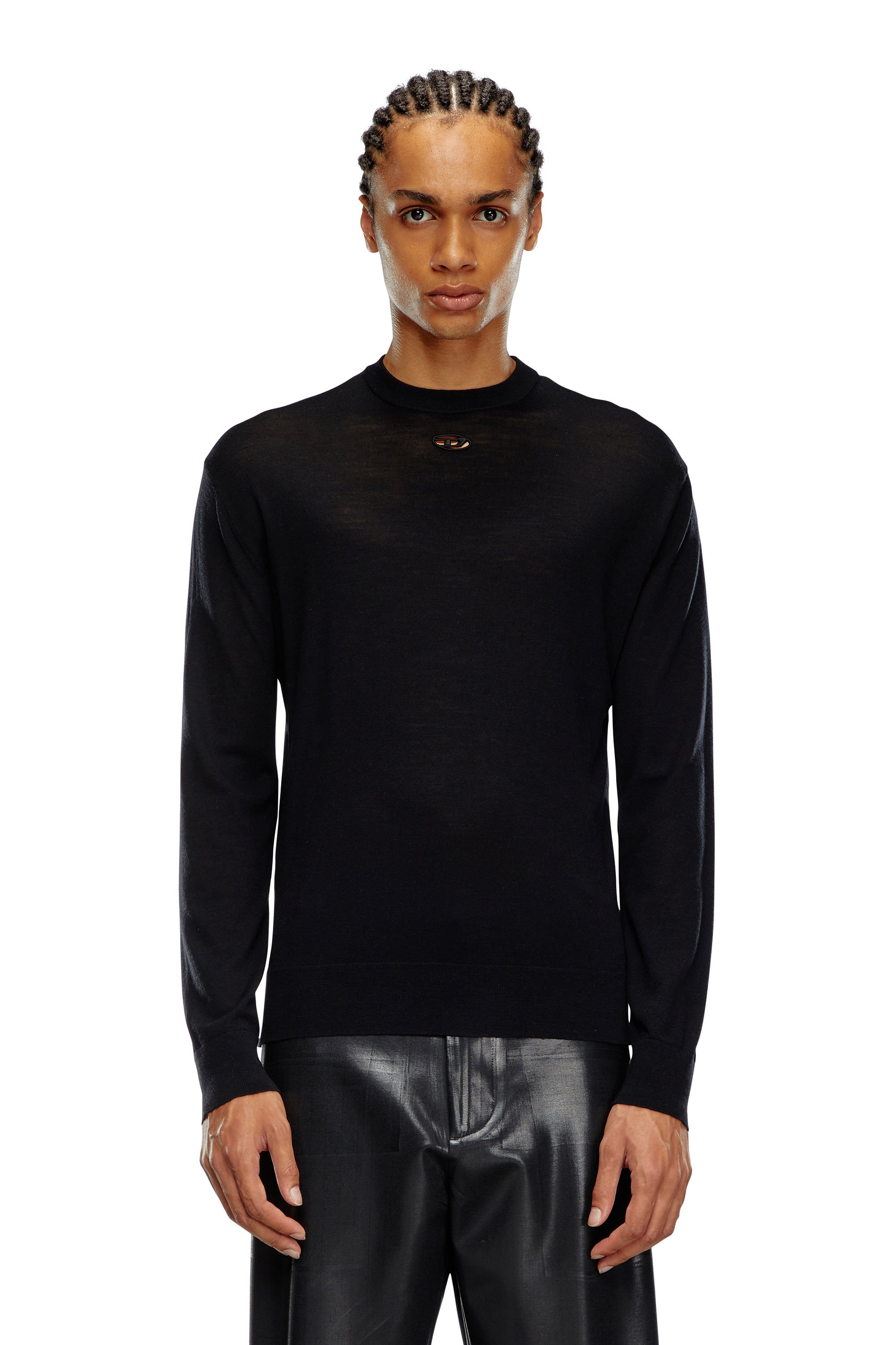 Diesel - K-GARTH, Male's Wool jumper with cut-out Oval D logo in ブラック - 6