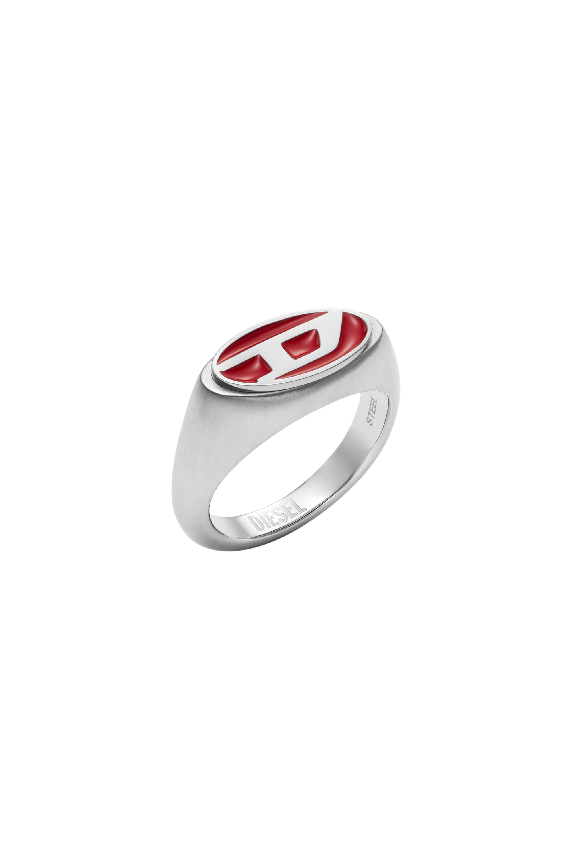 Diesel - DX1444, Unisex's Red enamel and stainless steel signet ring in シルバー - 1