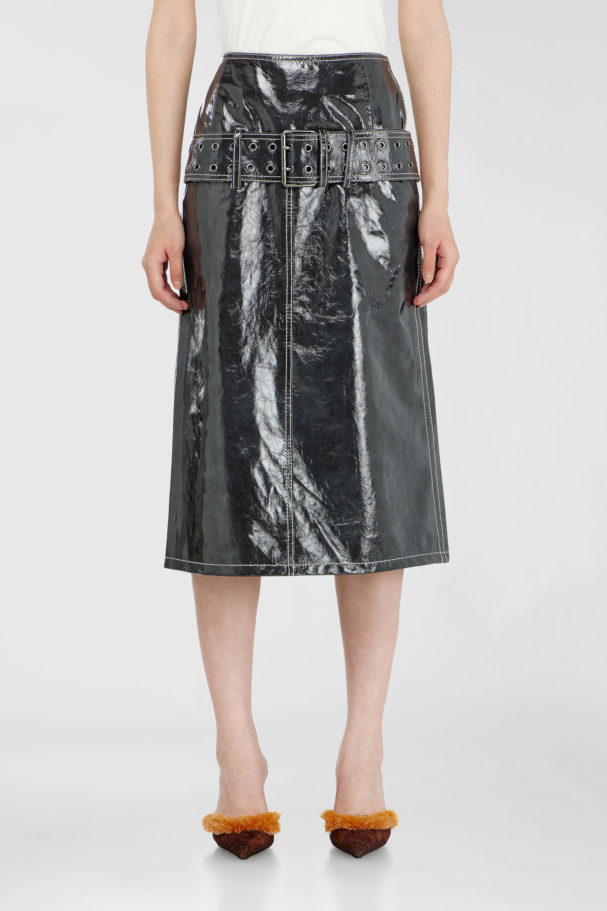 Diesel - L-ASCAR, Female's レザースカート in ダークグレー - 3