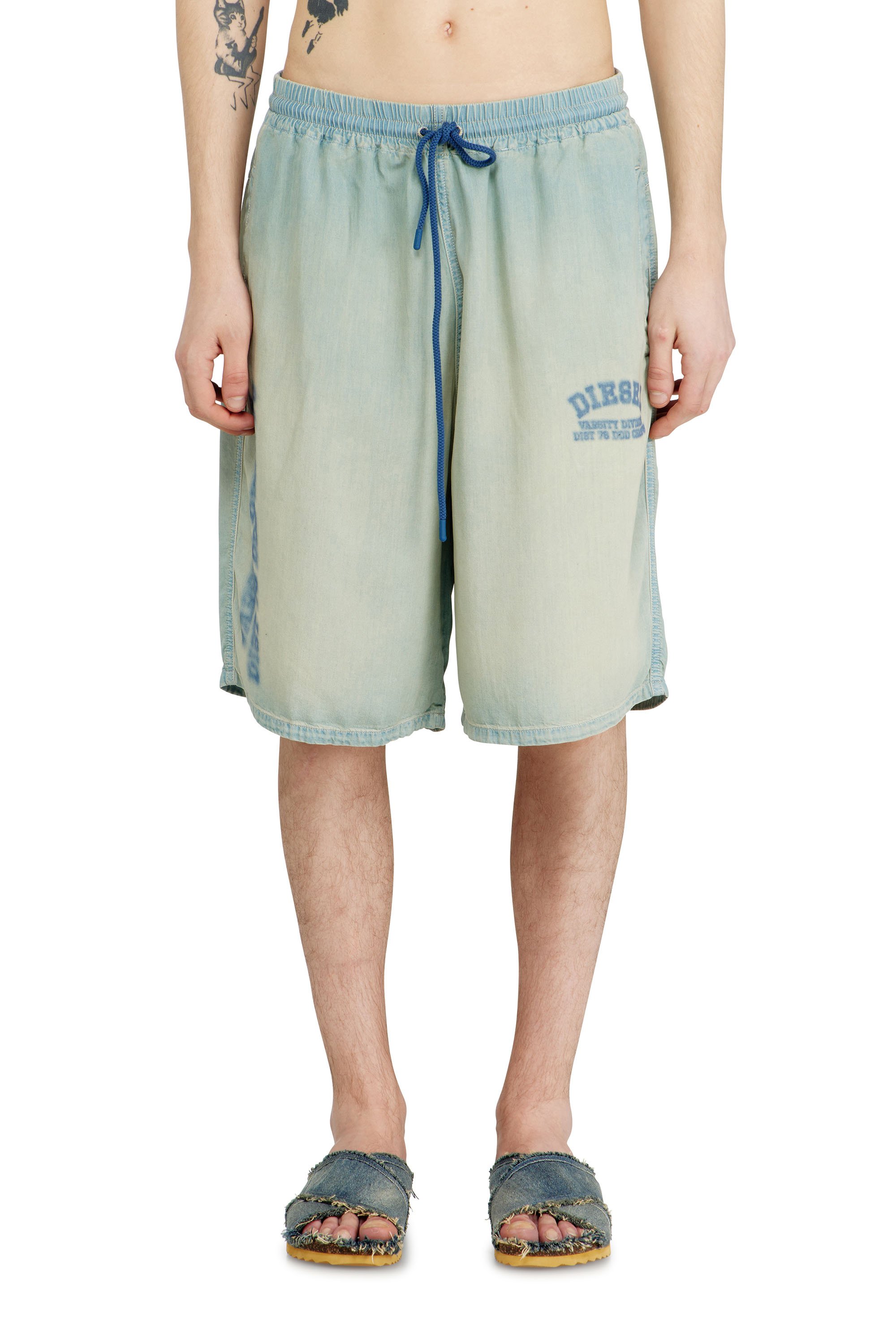 Diesel - D-ENIMOS-SHORT-S2, Unisex's Shorts in fluid dirt-effect denim in ライトブルー - 1