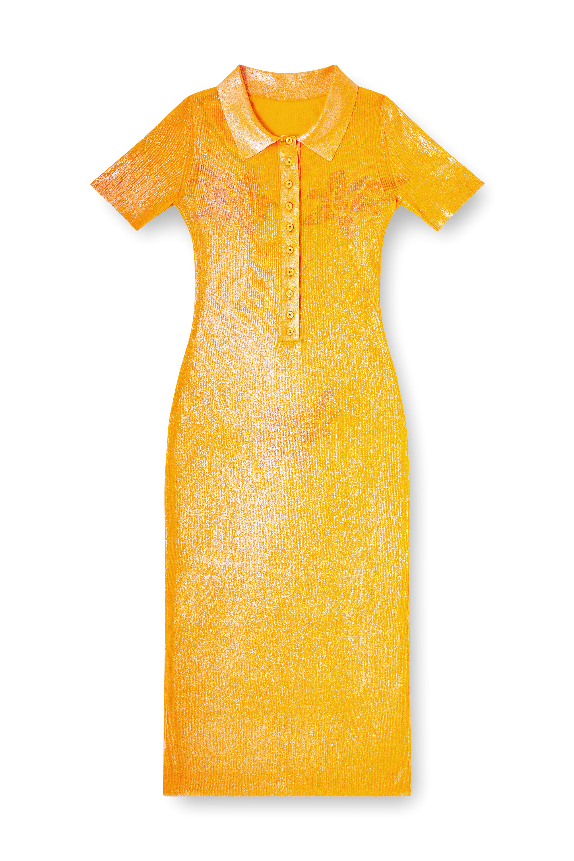 Diesel - M-ORANGE-KG, Female's Iridescent knit polo dress with lotus print in オレンジ - 5