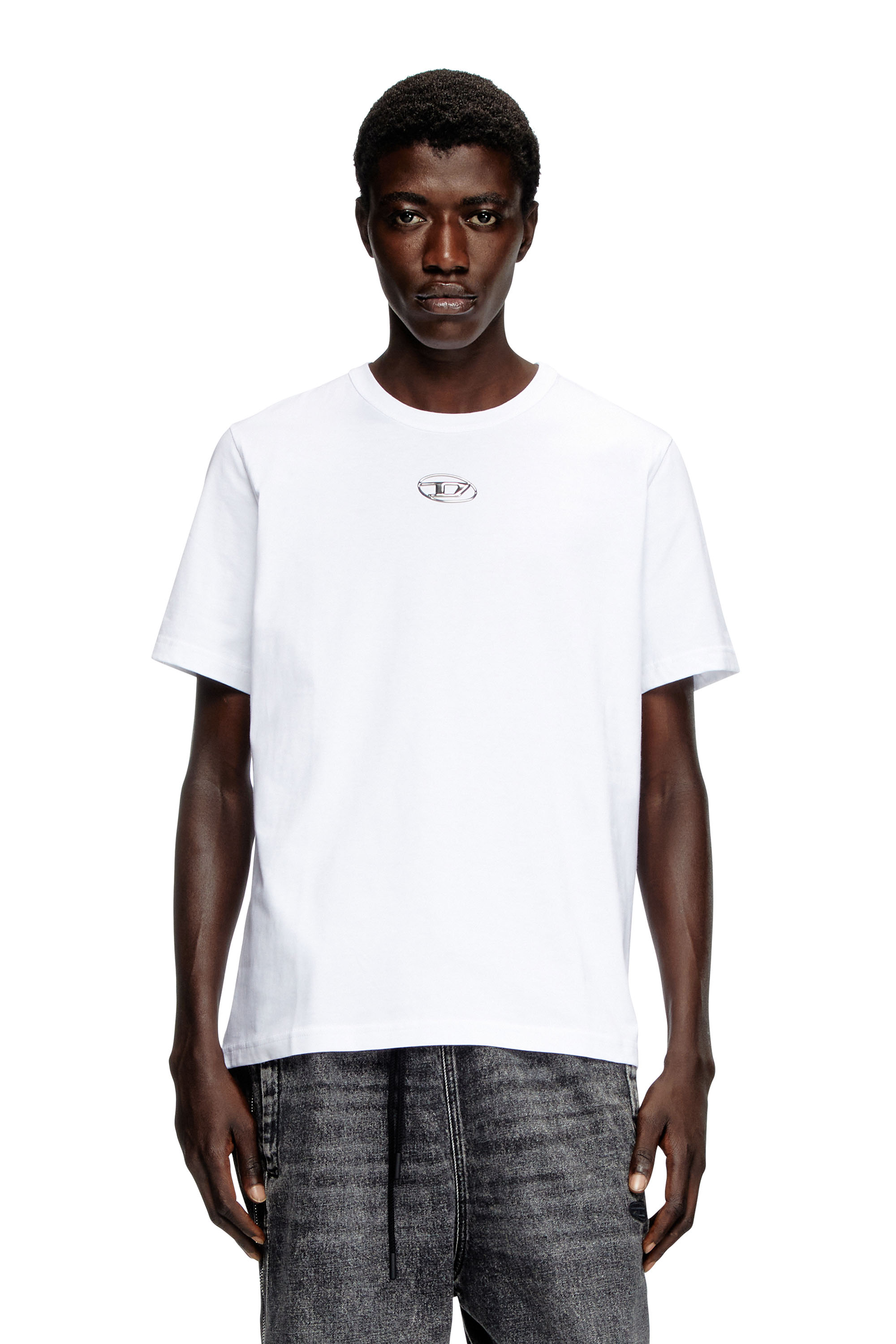 Diesel - T-ADJUST-OD, Male's T-shirt with metallic Oval D in ホワイト - 3