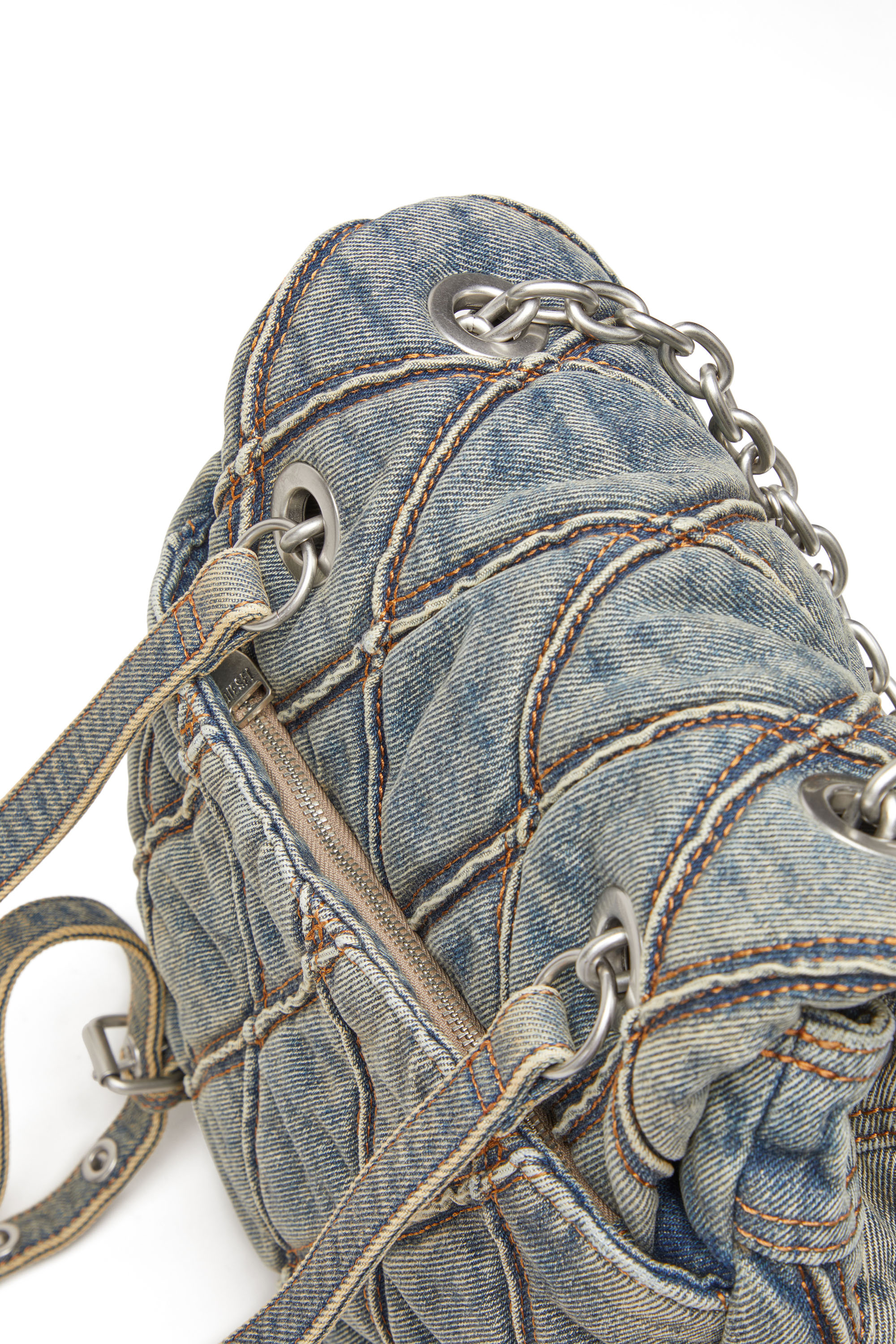 Diesel - CHARM-D BACKPACK S, Female's Charm-D S-Backpack in Argyle quilted denim in ブルー - 7