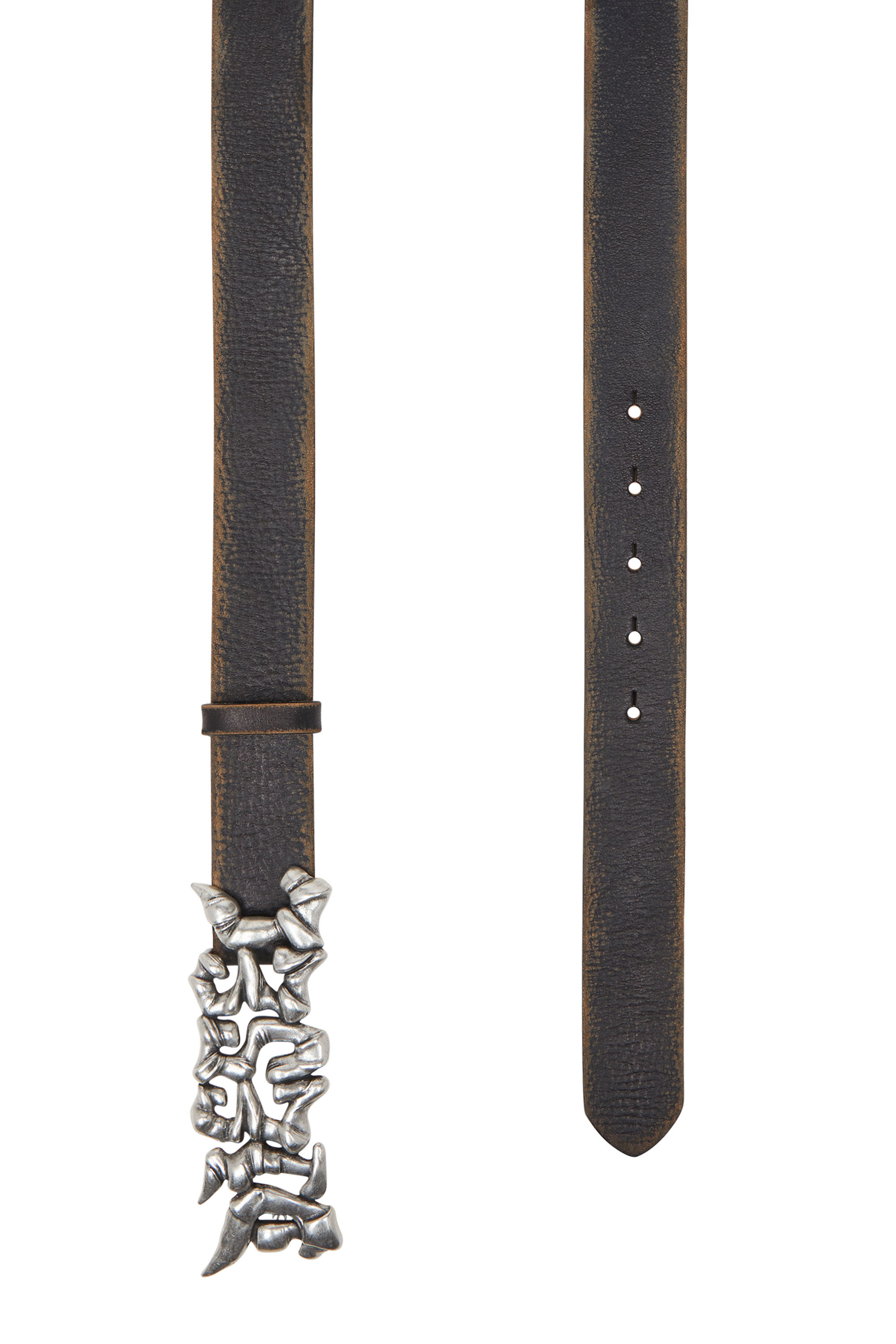 Diesel - B-GRAFFITI, Unisex's 3.5cm treated leather belt with graffiti buckle in ブラック/ベージュ - 2