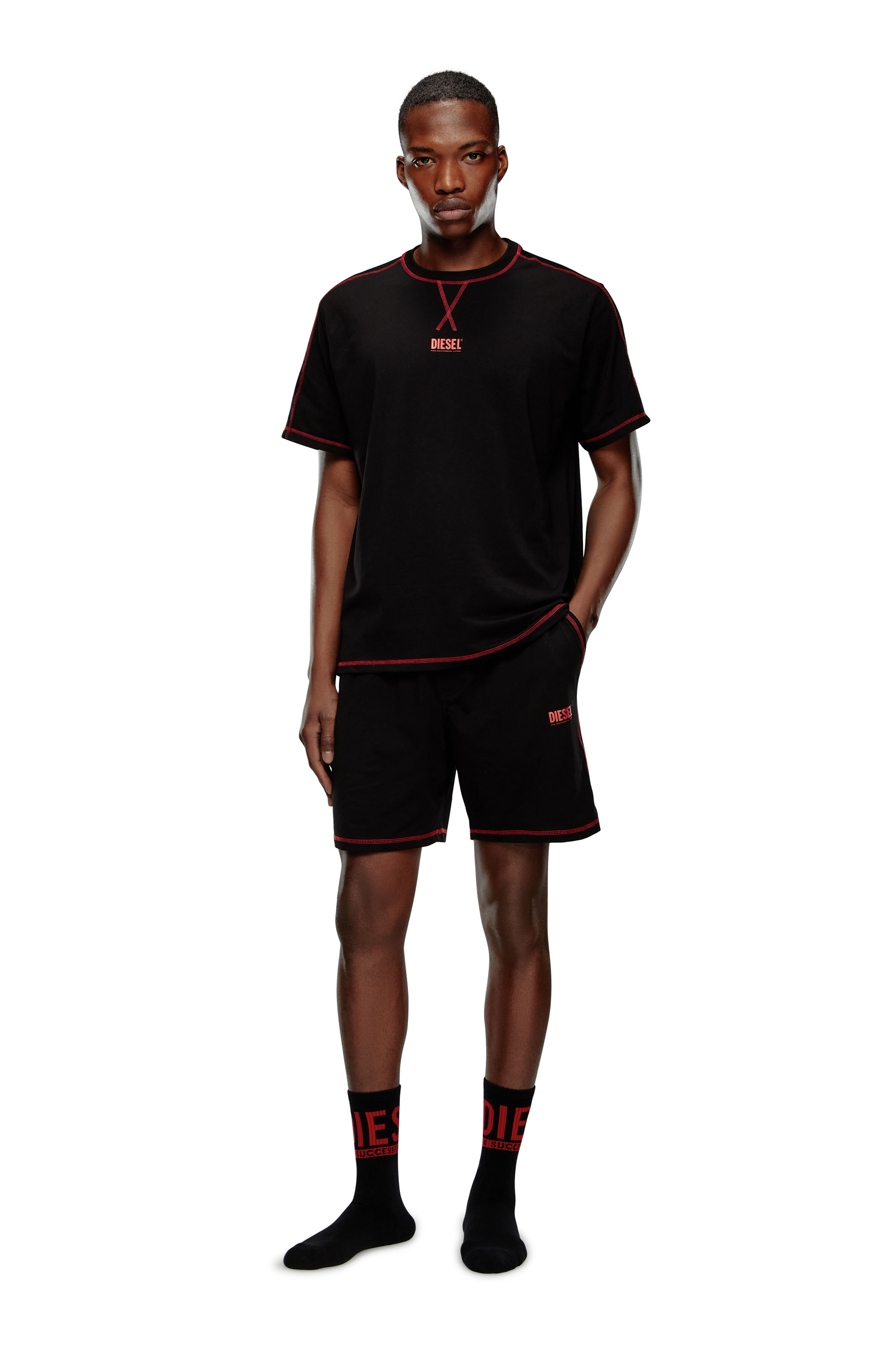 Diesel - UMSET-WILORT, Male's Short pyjamas with contrast stitching in ブラック - 1