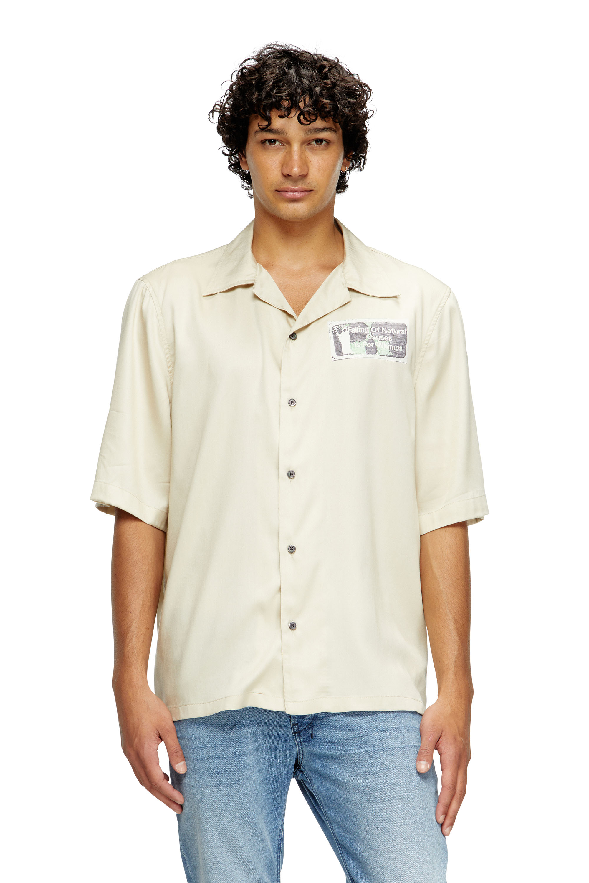 Diesel - S-BRACK-B-EPBR, Male's TENCEL™ shirt with rhinestone graphic in ベージュ - 1