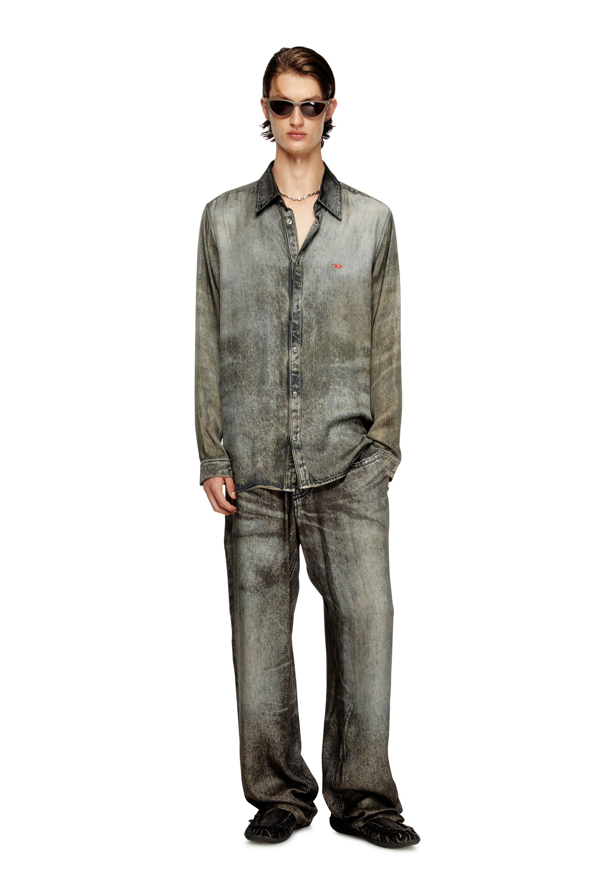 Diesel - P-THECK-LKCT, Male's Elasticated pants in denim-look viscose in ブラック - 1