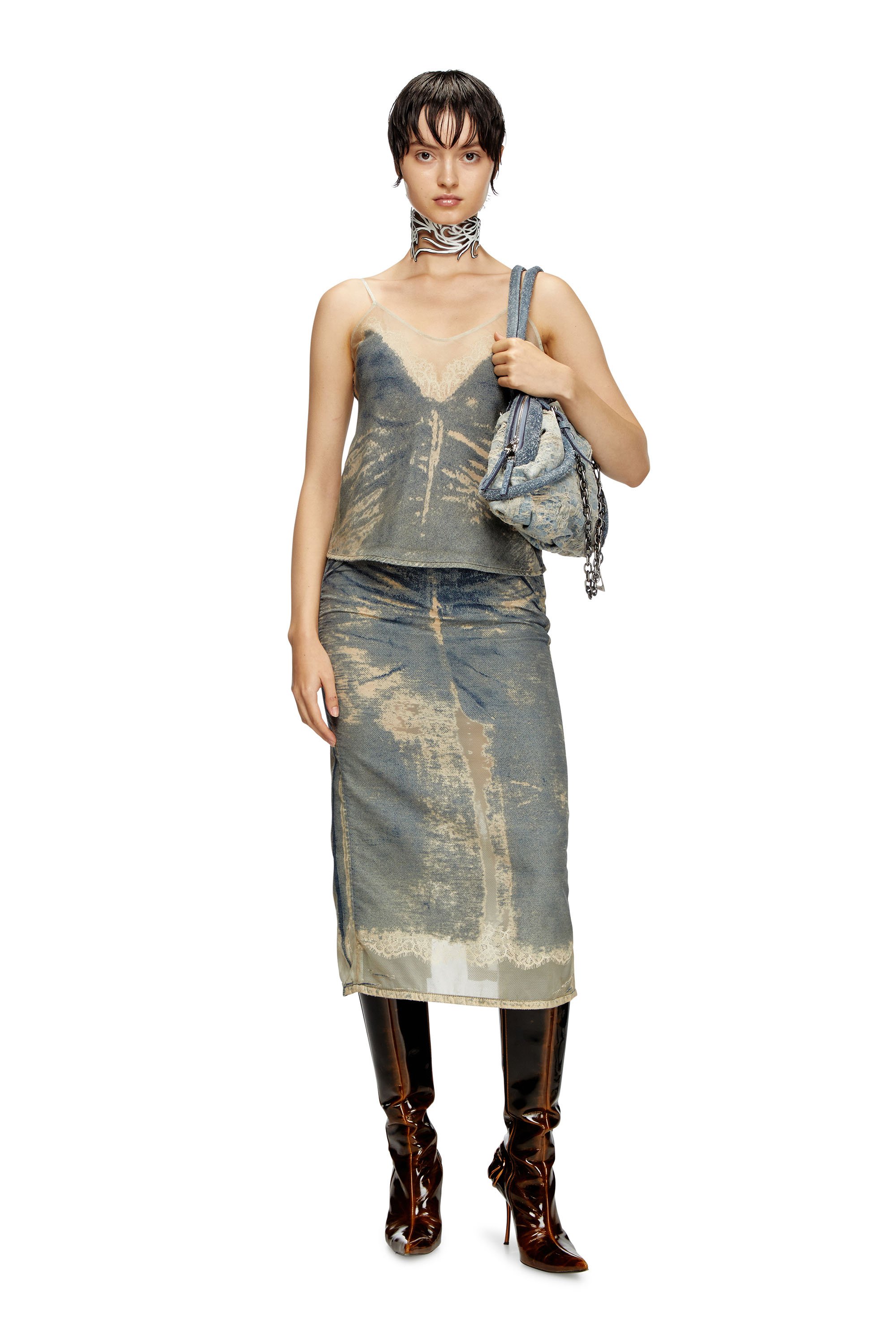 Diesel - DE-TRE-FSF, Female's Strappy top in floating devoré denim in ミディアムブルー - 2