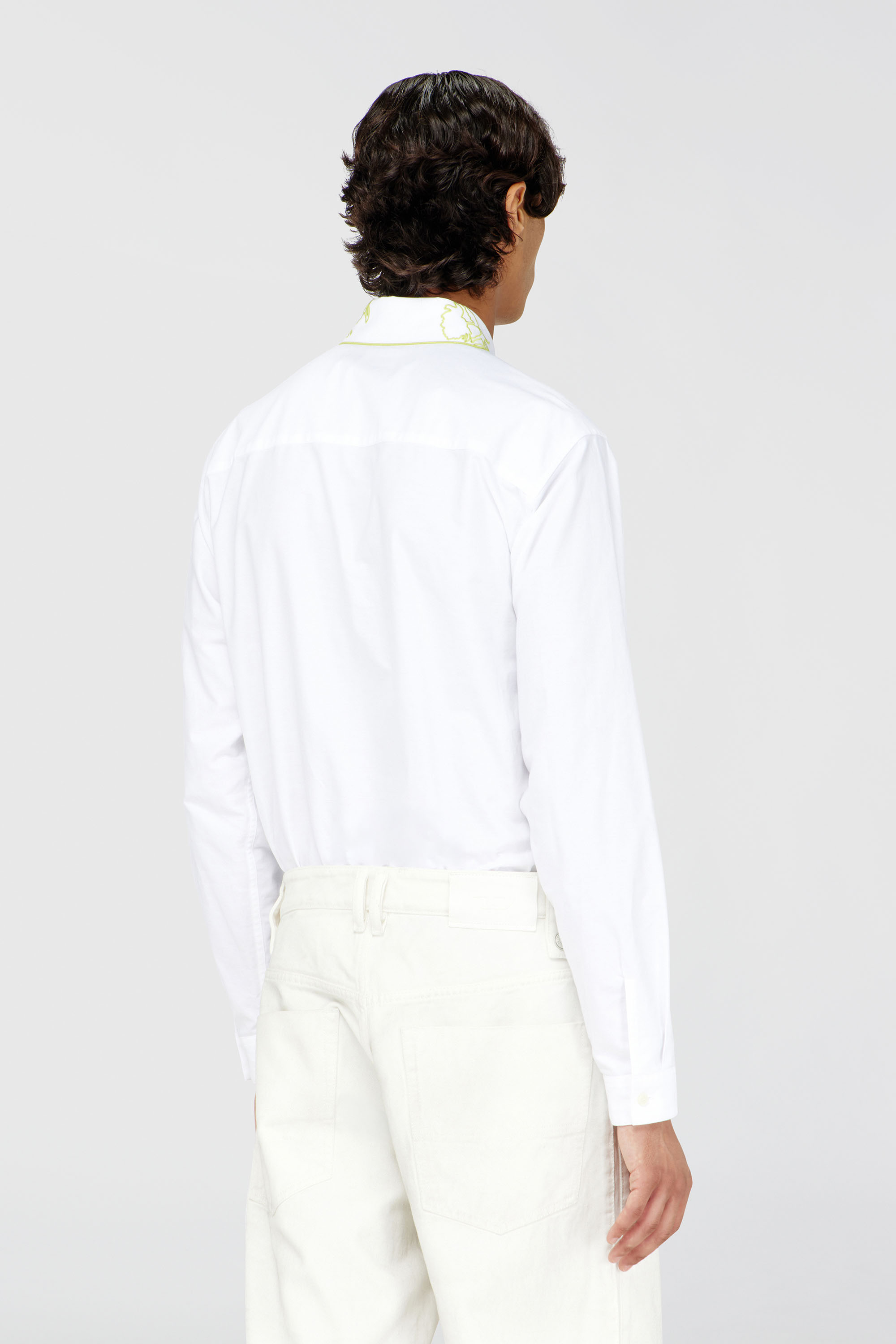 Diesel - S-PLAOUT, Male's Oxford shirt with embroidered collar in ホワイト - 5